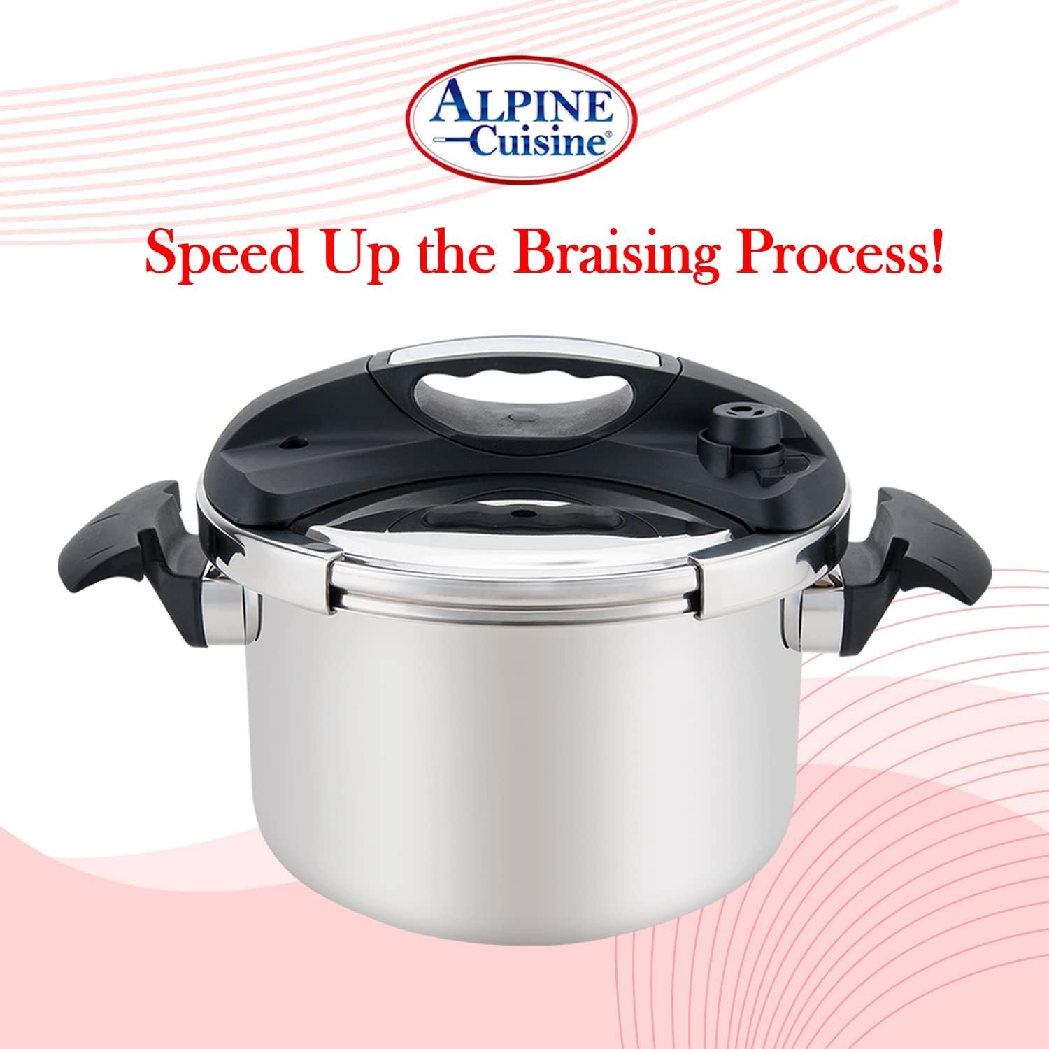 Alpine Cuisine Stainless Steel Pressure Cooker, for All Cooktops, Stove Top Pressure Cooker Used for Pressure Foodie or Steaming, Compatible with Gas  Induction Cooker, Dishwasher Safe (7 Liters)