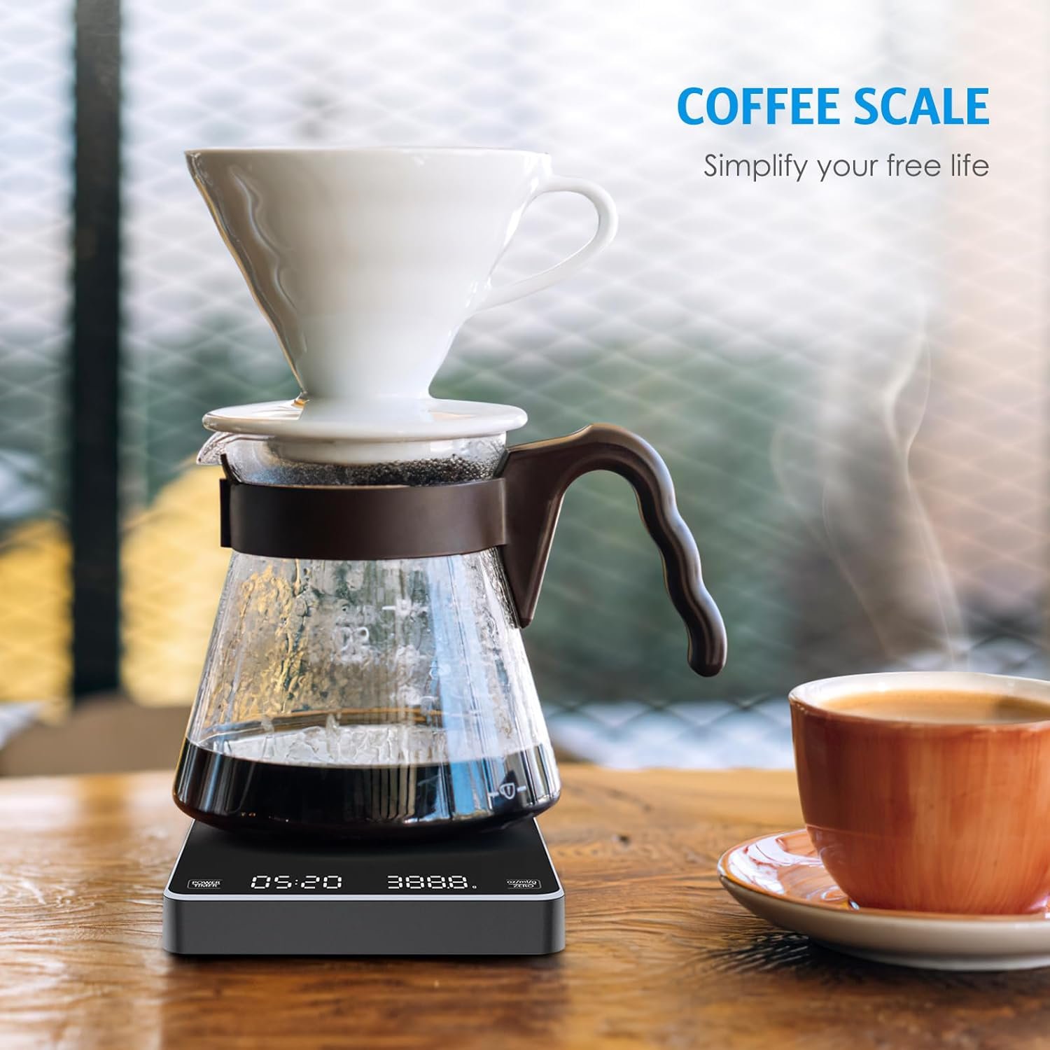 AMIR Digital Coffee Scale with Timer, Rechargeable Drip Espresso Scale 3kg/0.1g High Precision, Kitchen Scale with 3 Units, Tare, Auto Off, g/oz/ml, Black