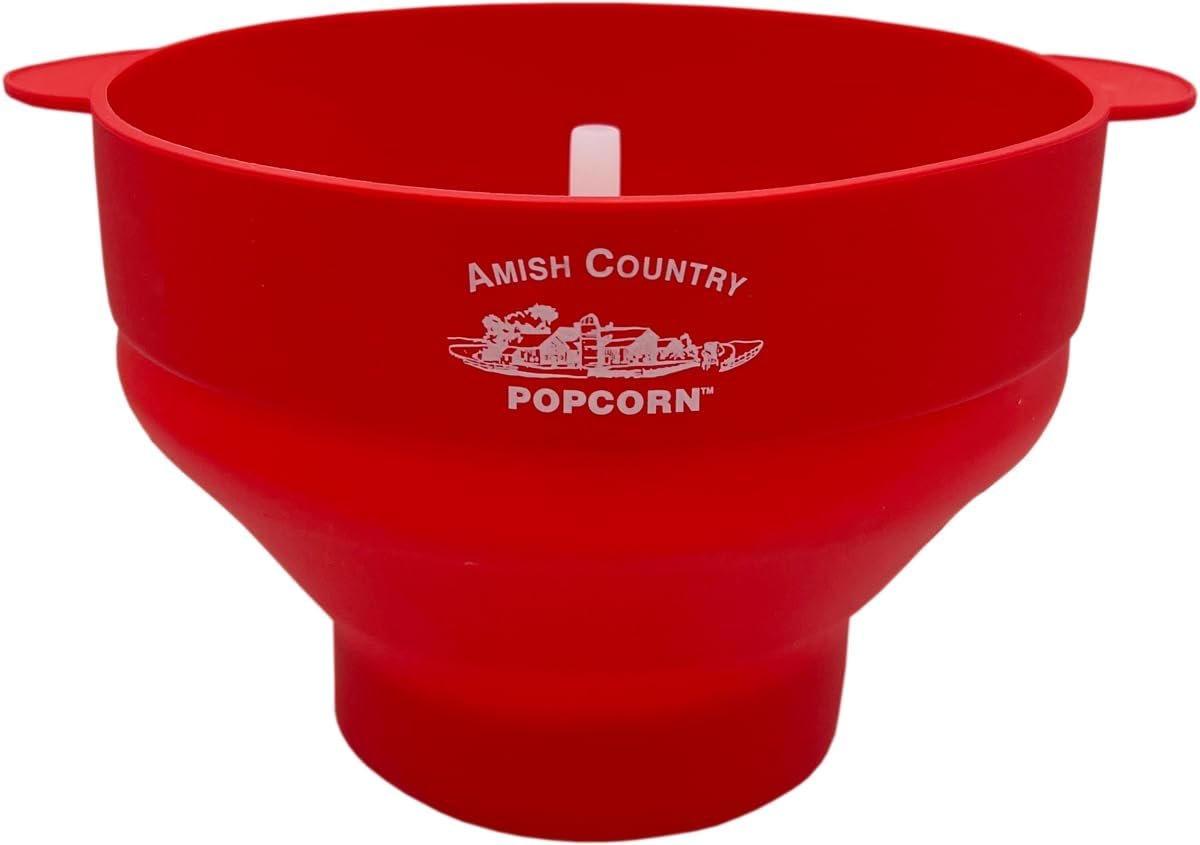 Amish Country Popcorn | Collapsible Silicone Microwave Popper with Customized ACP Logo | BPA and PVC Free Popcorn Bowl with Handles | Dishwasher Safe | Includes 2-2 oz Bags of Kernels (Blue)