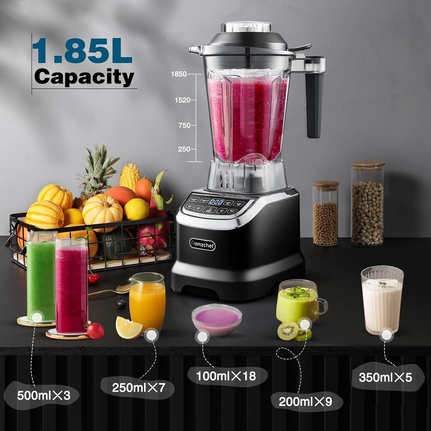AMZCHEF Smoothie Countertop Blender, 1800 W Professional Blender for Kitchen with 600ml Travel bottle, High-Speed Blender for Shakes, Smoothies, Ice Crushing, Frozen Fruits(Update) AMZCHEF Smoothie Countertop Blender, 1800 W Professional Blender for Kitchen with 600ml Travel bottle, High-Speed Blender for Shakes, Smoothies, Ice Crushing, Frozen Fruits(Update)