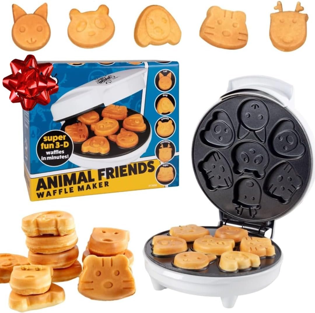 Animal Mini Waffle Maker - Make 7 Different Shaped Pancakes - Includes a Cat Dog Reindeer  More- Electric Nonstick Waffler Iron, Pan Cake Cooker Baker Makes Fun Breakfast- Gift for Kids or Adults