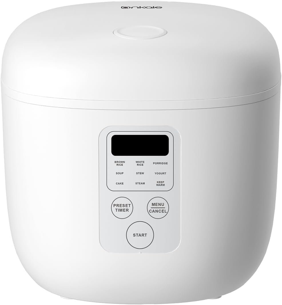 Ankale Rice Cooker 4 Cups (Uncooked), Rice Cooker Small 8 Cups (Cooked), 8 Cooking Functions Multi Cooker, 2L Mini Rice Cooker for White/Brown Rice Oatmeal Porridge Soup Cake, 24H Delay Timer, White Ankale Rice Cooker 4 Cups (Uncooked), Rice Cooker Small 8 Cups (Cooked), 8 Cooking Functions Multi Cooker, 2L Mini Rice Cooker for White/Brown Rice Oatmeal Porridge Soup Cake, 24H Delay Timer, White