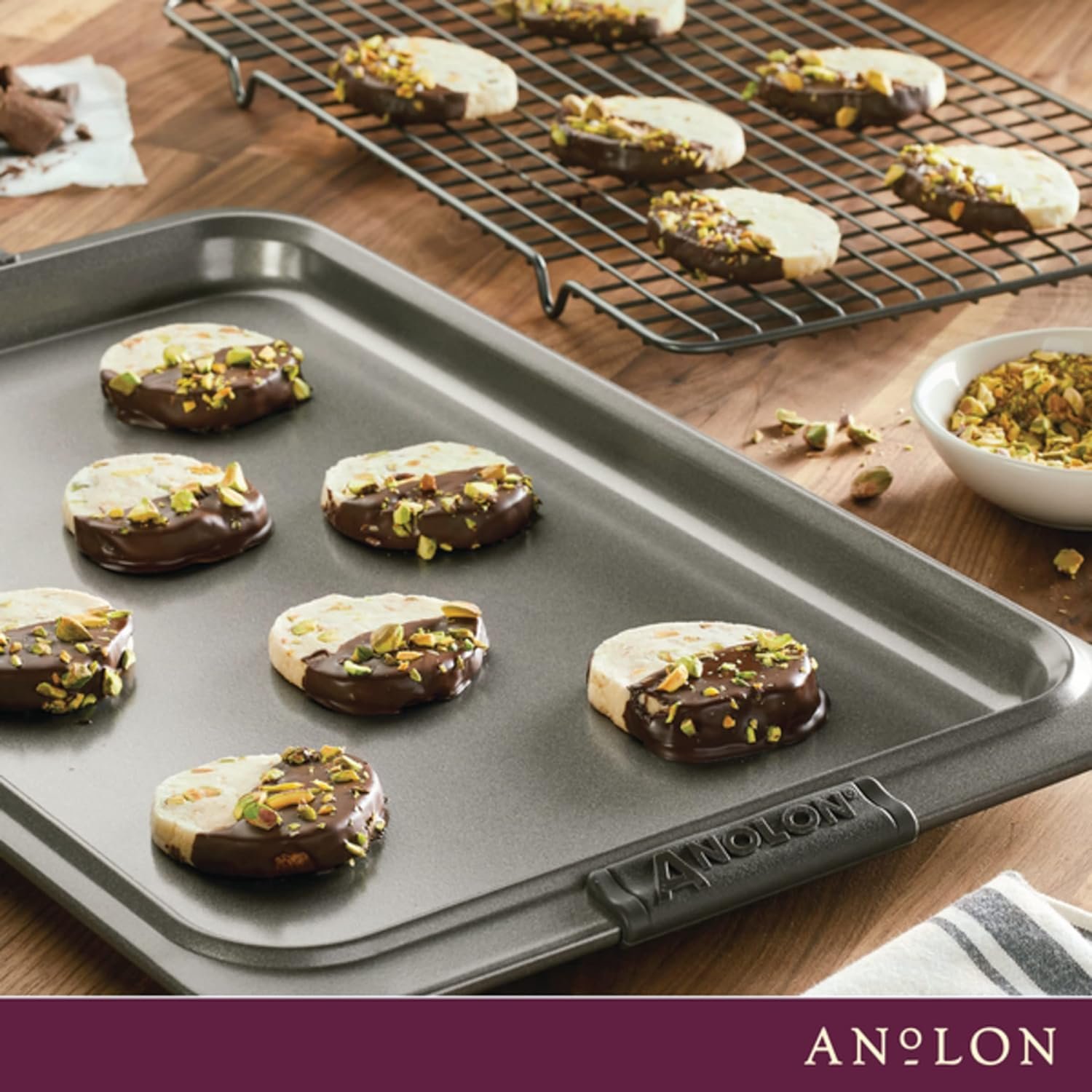 Anolon Advanced Nonstick Bakeware with Grips, Nonstick Cookie Sheet / Baking Sheet - 14 Inch x 16 Inch, Gray,54717 Anolon Advanced Nonstick Bakeware with Grips, Nonstick Cookie Sheet / Baking Sheet - 14 Inch x 16 Inch, Gray,54717