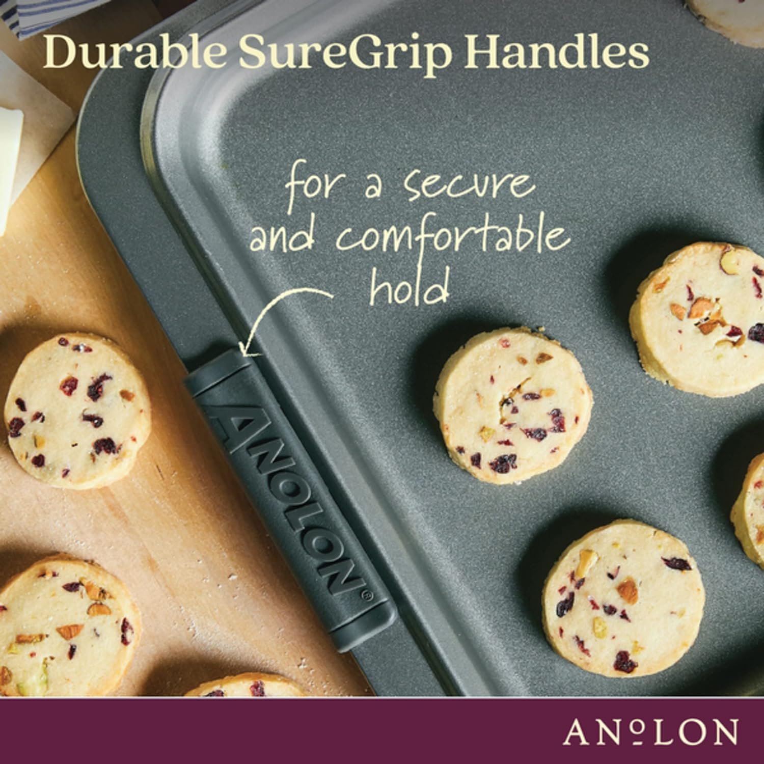 Anolon Advanced Nonstick Bakeware with Grips, Nonstick Cookie Sheet / Baking Sheet - 14 Inch x 16 Inch, Gray,54717 Anolon Advanced Nonstick Bakeware with Grips, Nonstick Cookie Sheet / Baking Sheet - 14 Inch x 16 Inch, Gray,54717