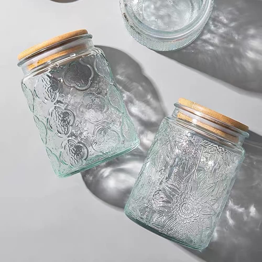 ANSQU Vintage Glass Jars Set Canister Airtight Storage Jar Container with Bamboo Wooden Lids for Kitchen Counter, Pantry, Coffee, Tea, Sugar, Cute Jar, 2 Pack 23.7 FL OZ (Begonia  Sunflower) ANSQU Vintage Glass Jars Set Canister Airtight Storage Jar Container with Bamboo Wooden Lids for Kitchen Counter, Pantry, Coffee, Tea, Sugar, Cute Jar, 2 Pack 23.7 FL OZ (Begonia  Sunflower)