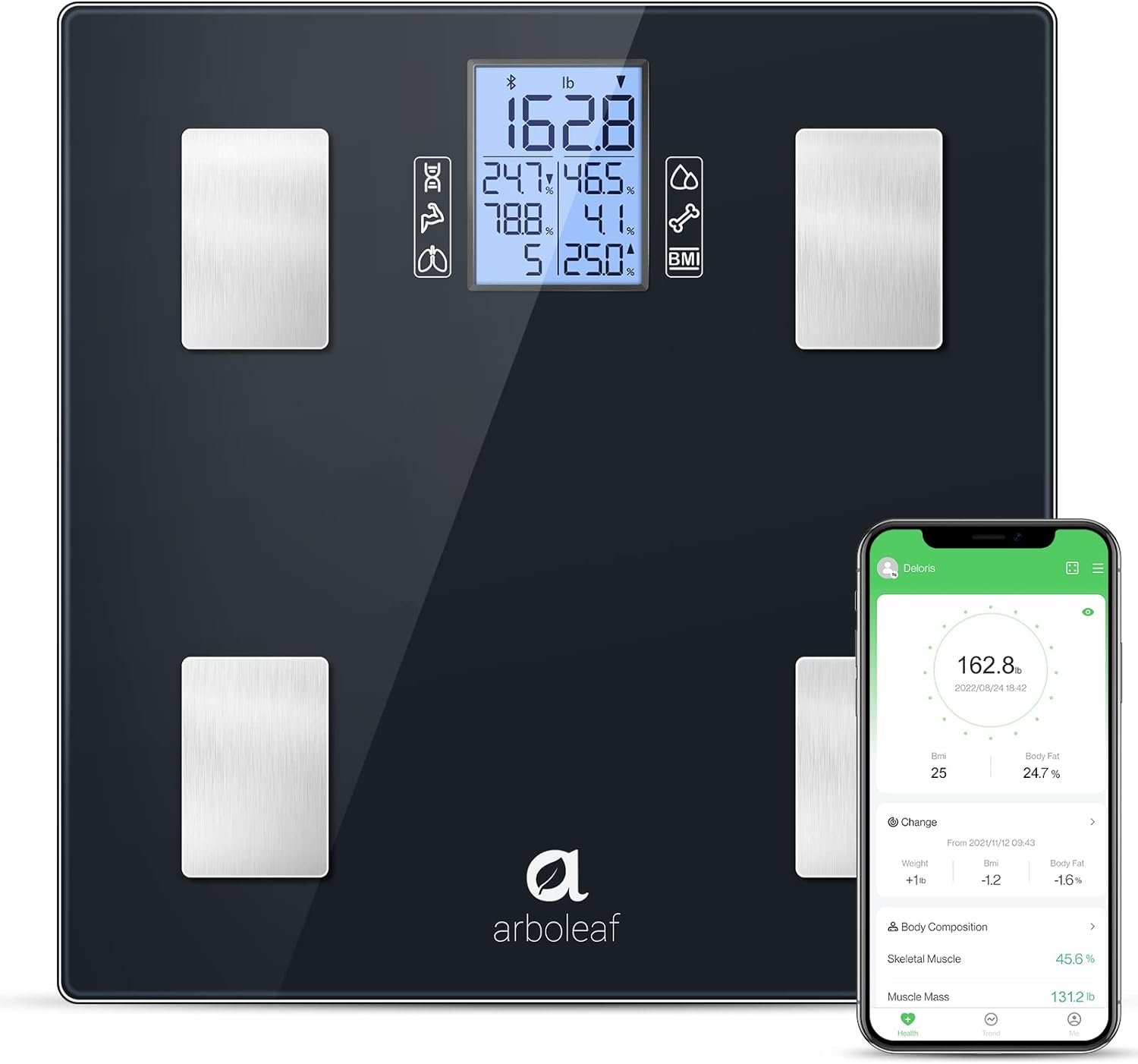 arboleaf Digital Scales for Body Weight and Fat for Bathroom, Smart Bluetooth Scale Sync 14 Body Composition Analyzer with Other Fitness Apps, 400lb