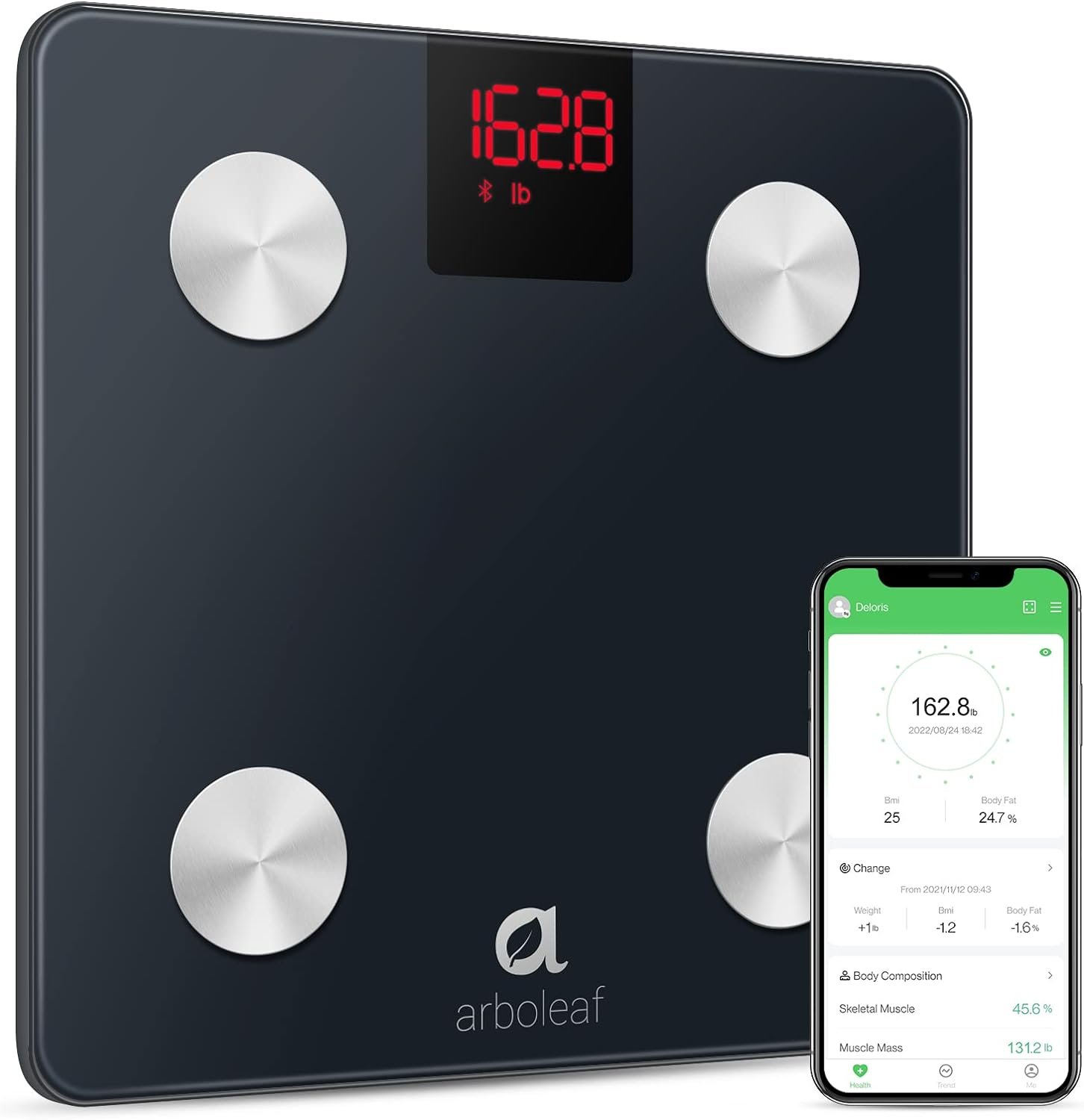 arboleaf Digital Scales for Body Weight and Fat for Bathroom, Smart Bluetooth Scale Sync 14 Body Composition Analyzer with Other Fitness Apps, 400lb