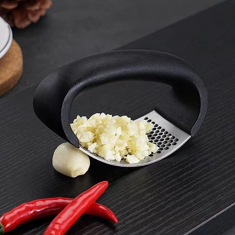 ARFUEE Garlic Press, Garlic Press Rocker with Sturdy Handle, Garlic Press Stainless Steel, Garlic Mincer with Peeler and Scraper Brush, for Kitchen Garlic Chopper