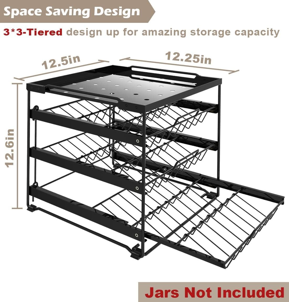 Artibear Upgraded Pull Out Spice Rack Organizer for Cabinet Storage Upto 54 Jars, 3-Tier Seasoning Shelf Holder for Kitchen Pantry Countertop, Matte Black (Bottles Not Included)