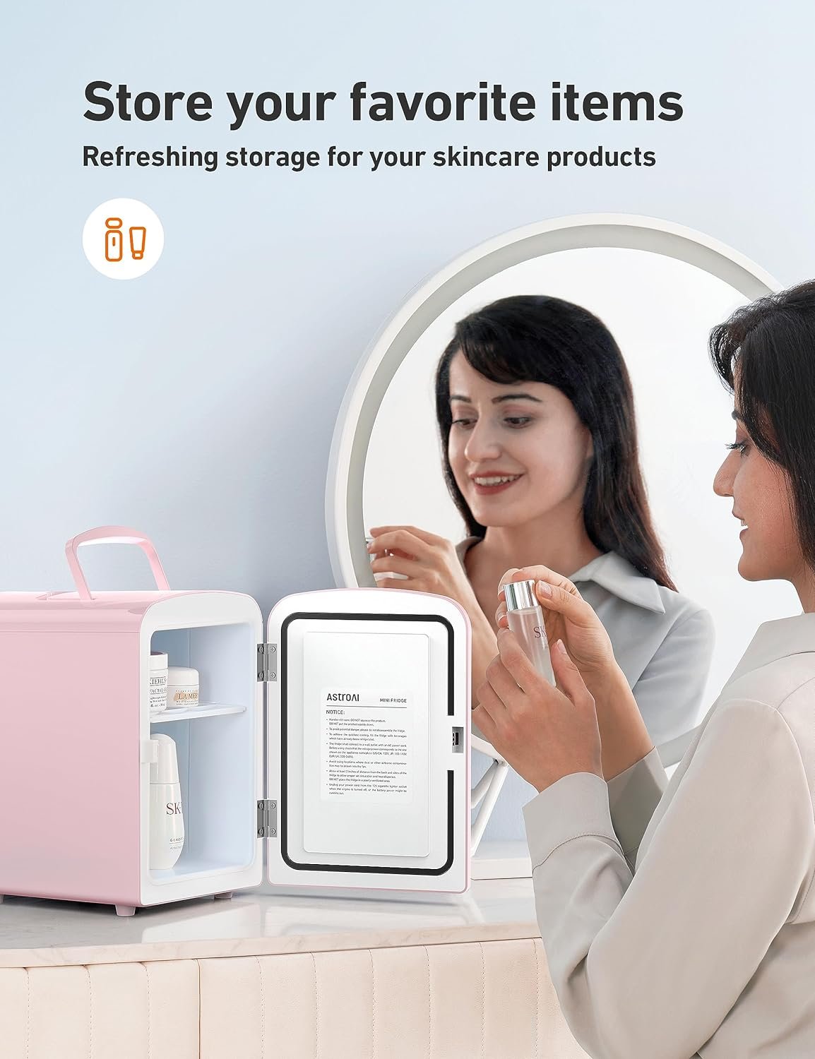 AstroAI Mini Fridge, 4 Liter/6 Can AC/DC Portable Thermoelectric Cooler Refrigerators for Christmass Day Gift, Skincare, Beverage, Food, Home, Office and Car, ETL Listed (Light Pink)