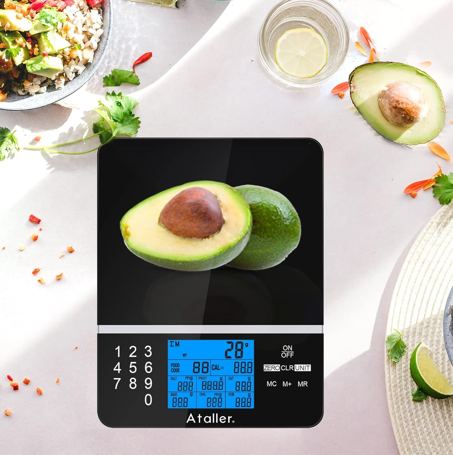 Ataller Kitchen Diet Scale, Digital Food Nutrition Scale with Nutrition Facts Display, Accurate Weight and Nutrient Calculator, Tempered Glass, Black, Max 5kg 11Ib, Graduation 1g