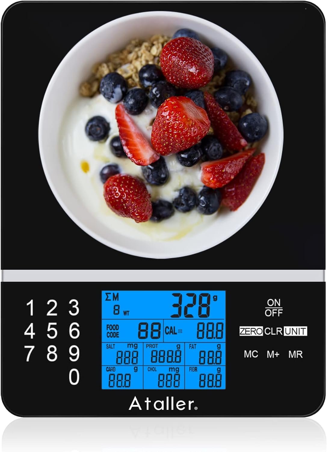 Ataller Kitchen Diet Scale, Digital Food Nutrition Scale with Nutrition Facts Display, Accurate Weight and Nutrient Calculator, Tempered Glass, Black, Max 5kg 11Ib, Graduation 1g