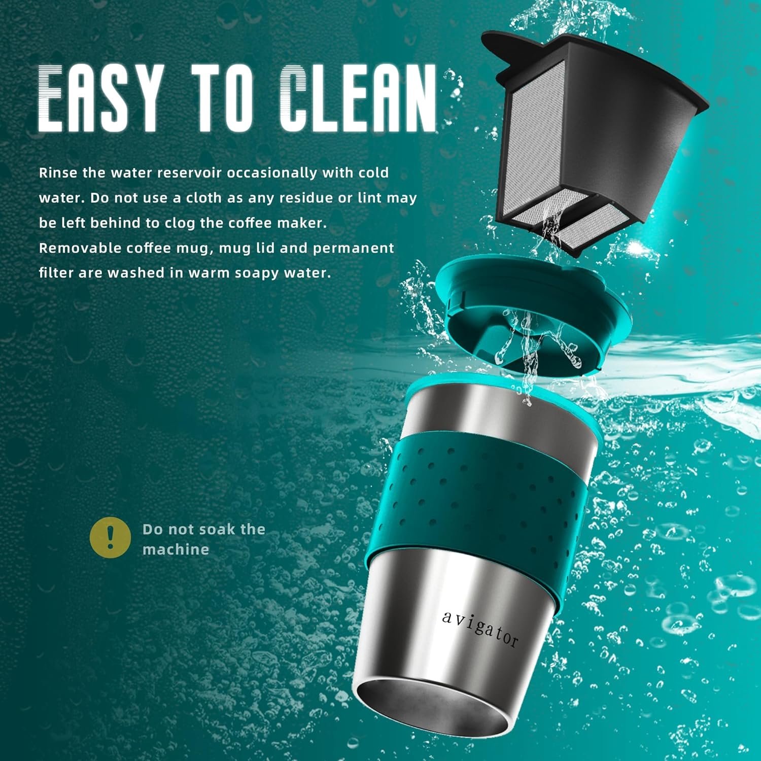 avigator Single Serve Coffee Maker, Single Cup Coffee Maker for Ground Coffee, Personal Drip Coffee Brewer with 10-Ounce Travel Mug and Reusable Coffee Filer (Light Green)