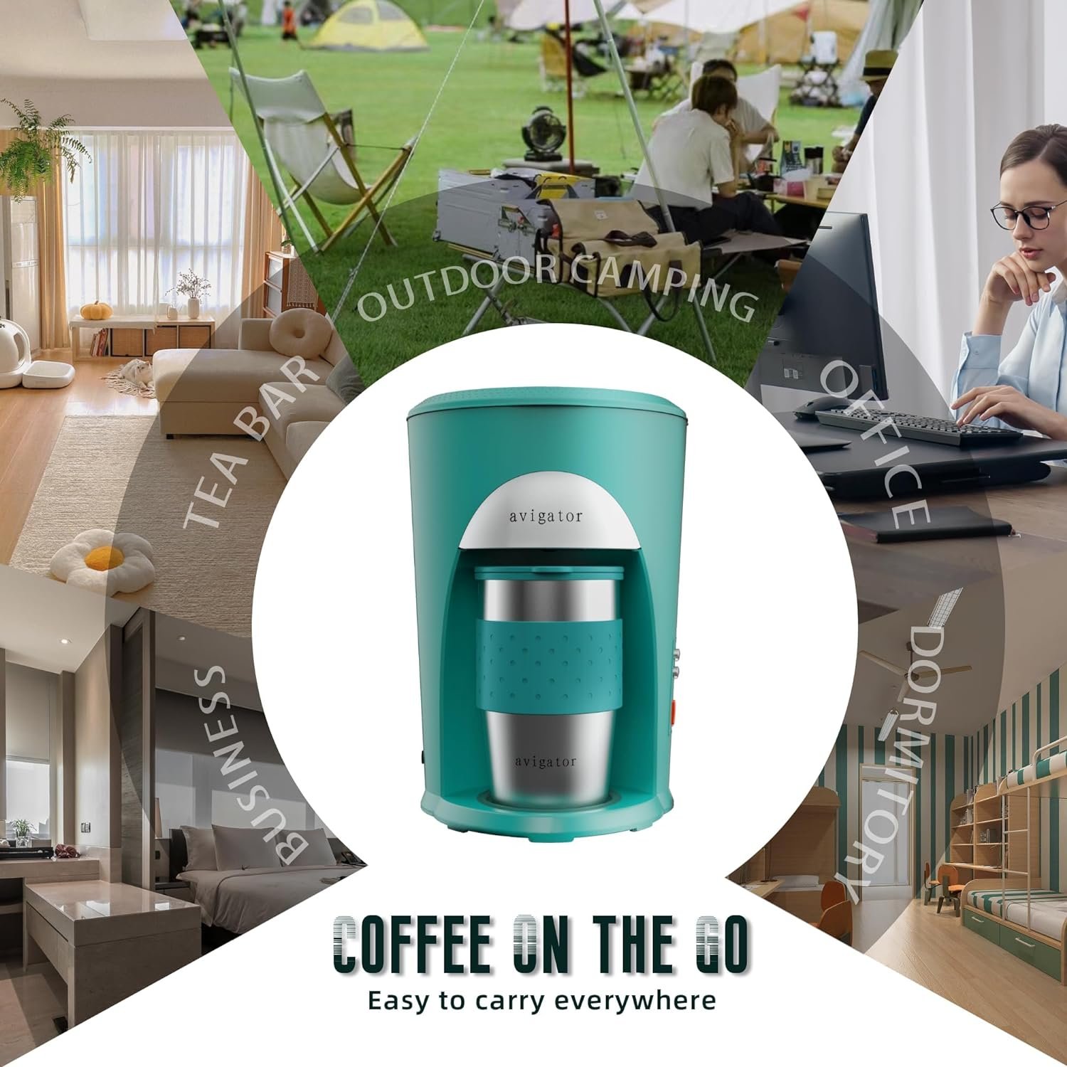 avigator Single Serve Coffee Maker, Single Cup Coffee Maker for Ground Coffee, Personal Drip Coffee Brewer with 10-Ounce Travel Mug and Reusable Coffee Filer (Light Green)