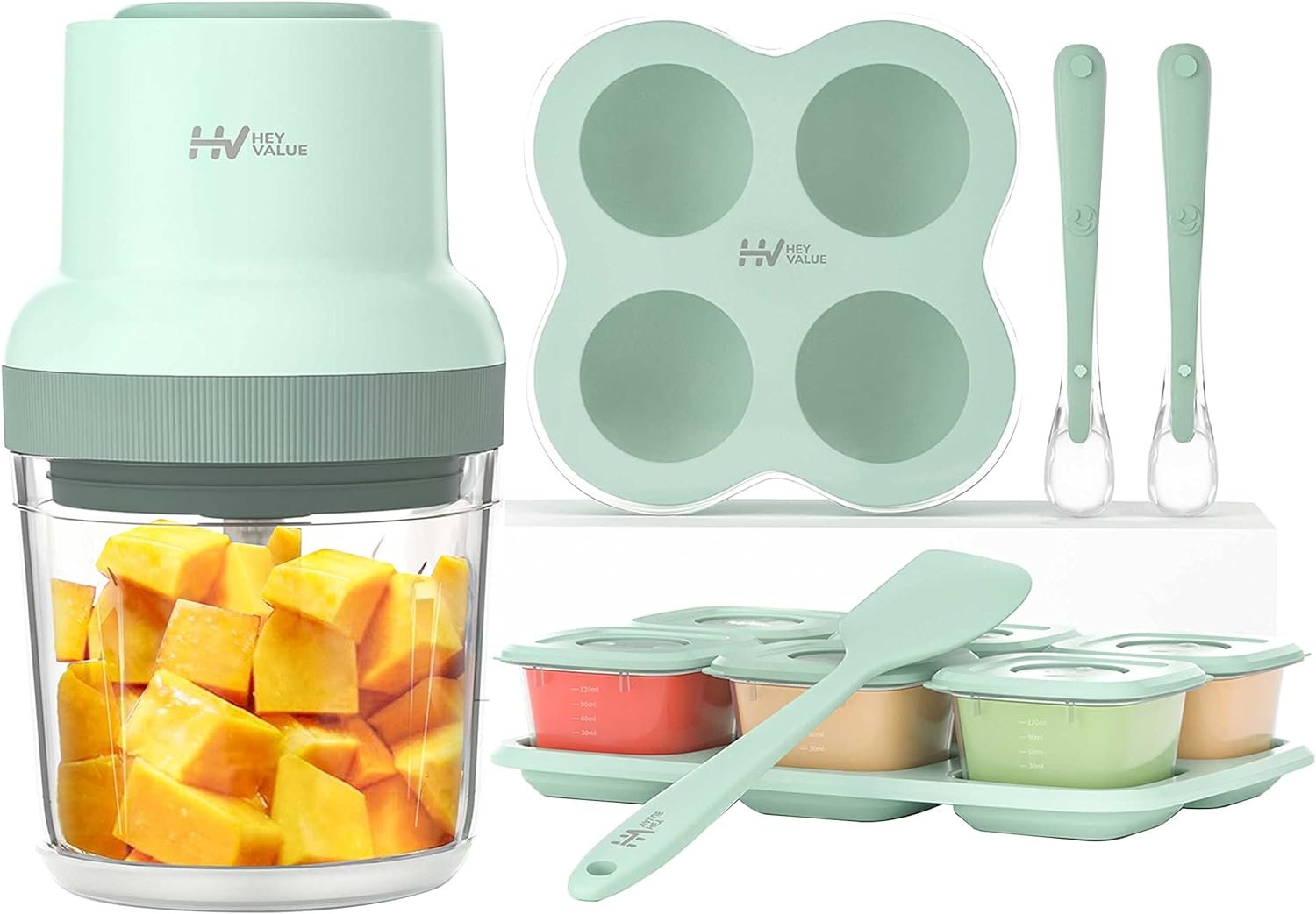 Baby Food Maker, HEYVALUE 13-in-1 Baby Food Processor Set for Baby Food, Fruit, Vegatable, Meat, Baby Food Puree Blender with Baby Food Containers, Food Freezer Tray, Silicone Spoons, Spatula (Gray) Baby Food Maker, HEYVALUE 13-in-1 Baby Food Processor Set for Baby Food, Fruit, Vegatable, Meat, Baby Food Puree Blender with Baby Food Containers, Food Freezer Tray, Silicone Spoons, Spatula (Gray)