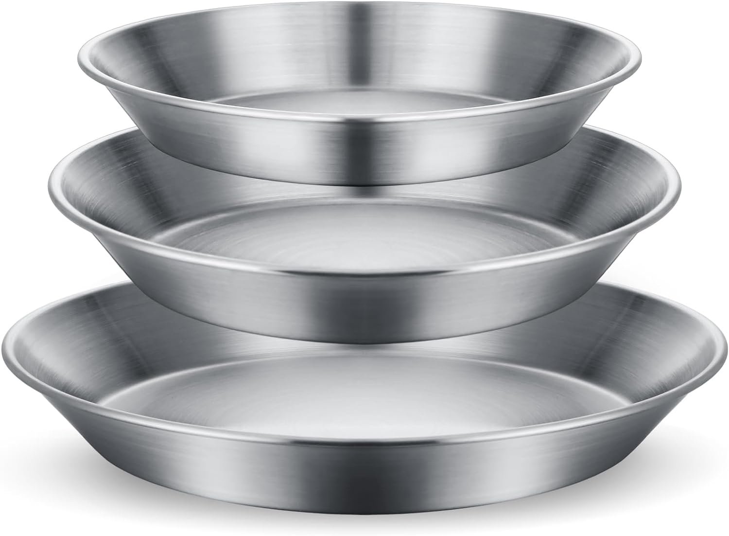 Baderke 3 Pcs Stainless Steel Pie Pan Set 7.87 9 10 Pizza Pan Deep Pie Dish Pie Plate Baking Tray Dishes for Pizza Baking Serving Oven Grill, 3 Sizes