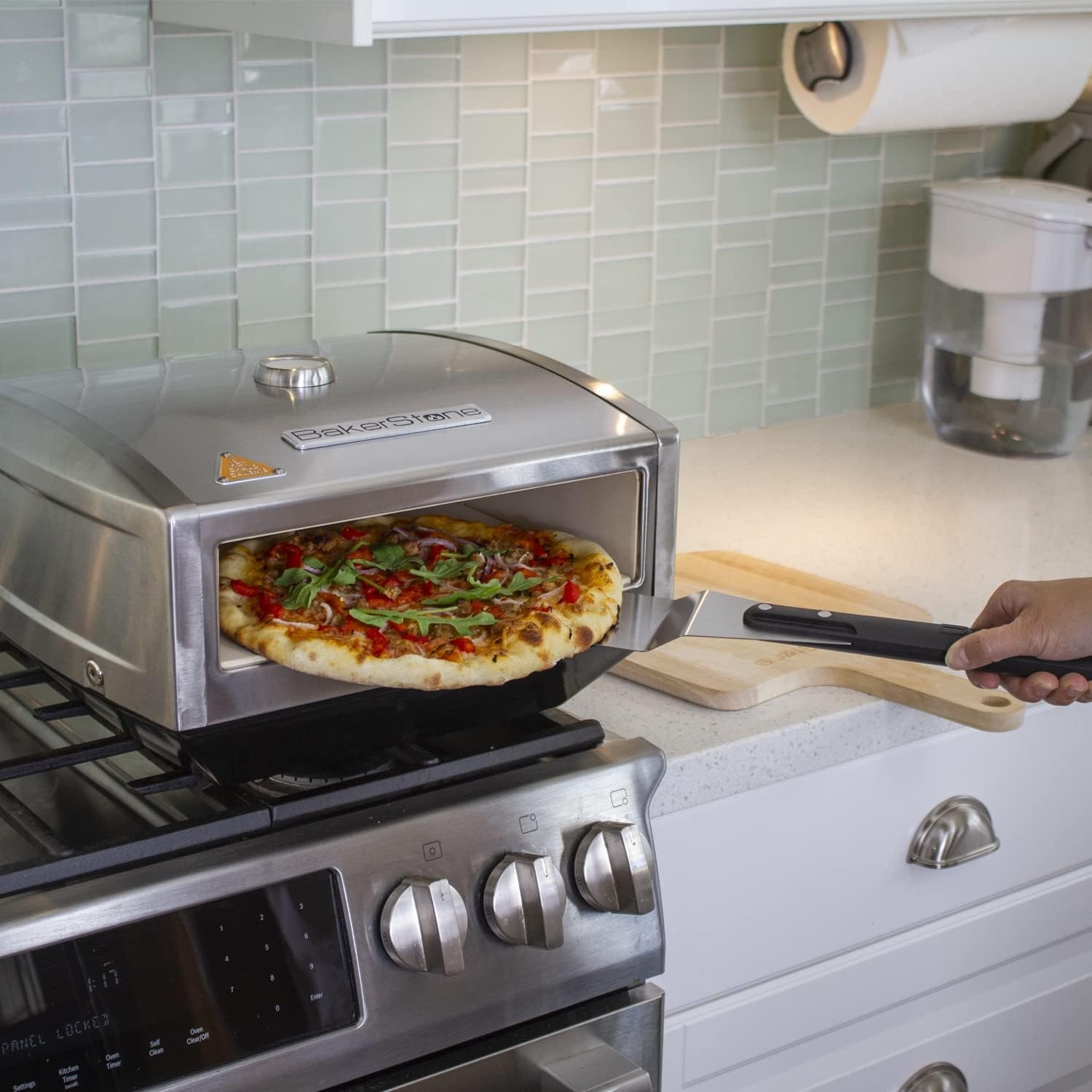 BakerStone Pizza Oven for Gas Grill, Stainless Gas Stove Grill Top Ovens Pizza Maker Kit for Indoor with Wood Pizza Peel, Turning Peel Pizza Box, OS Series BakerStone Pizza Oven for Gas Grill, Stainless Gas Stove Grill Top Ovens Pizza Maker Kit for Indoor with Wood Pizza Peel, Turning Peel Pizza Box, OS Series