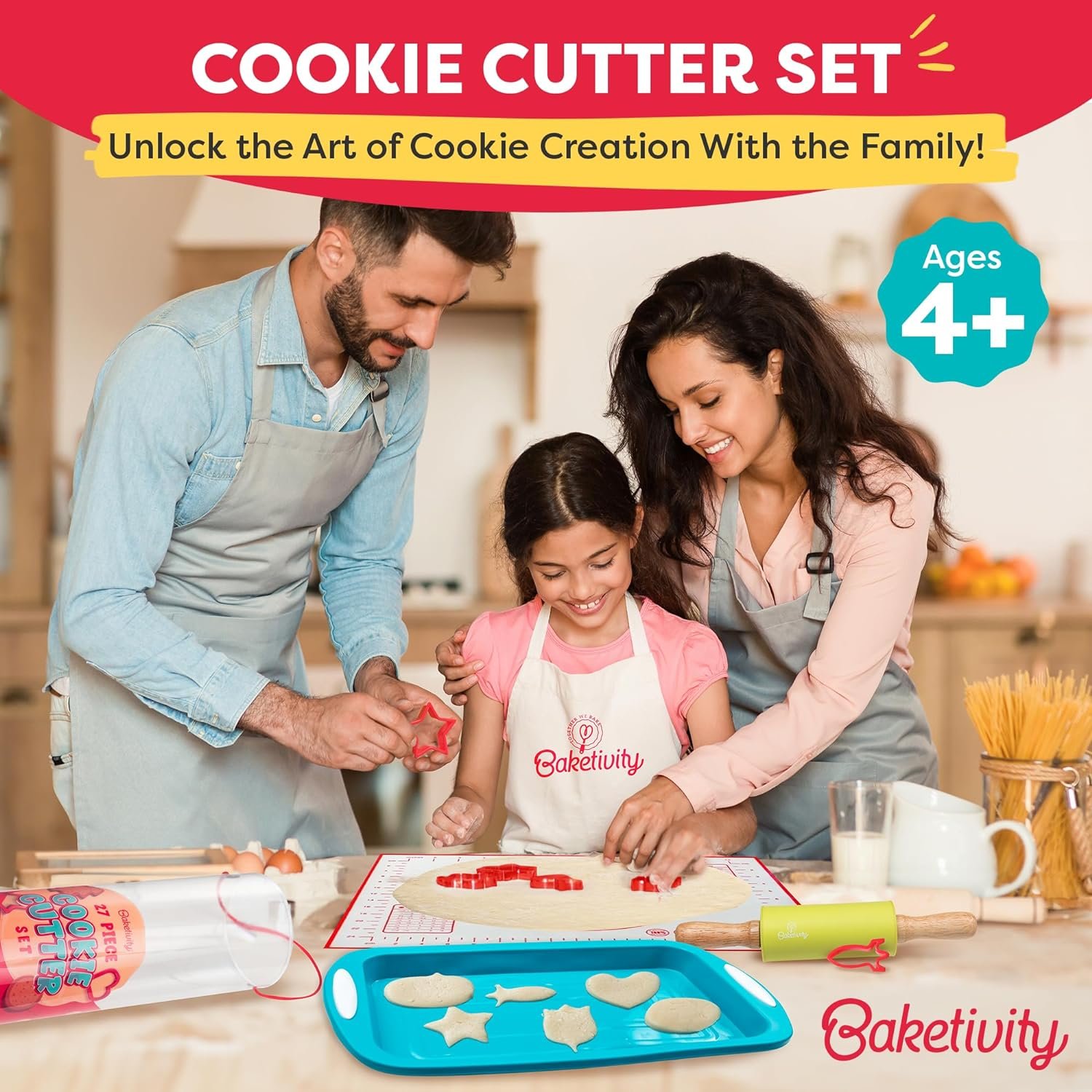 Baketivity Cookie Cutter Set For Kids, 24 Assorted Cookie Cutters of Basic Shapes, Seasonal, and Holiday Themes - With Rolling Pin, Silicone Baking Pan, and Non-Stick Baking Mat - BPA-Free - Ages 4+ Baketivity Cookie Cutter Set For Kids, 24 Assorted Cookie Cutters of Basic Shapes, Seasonal, and Holiday Themes - With Rolling Pin, Silicone Baking Pan, and Non-Stick Baking Mat - BPA-Free - Ages 4+