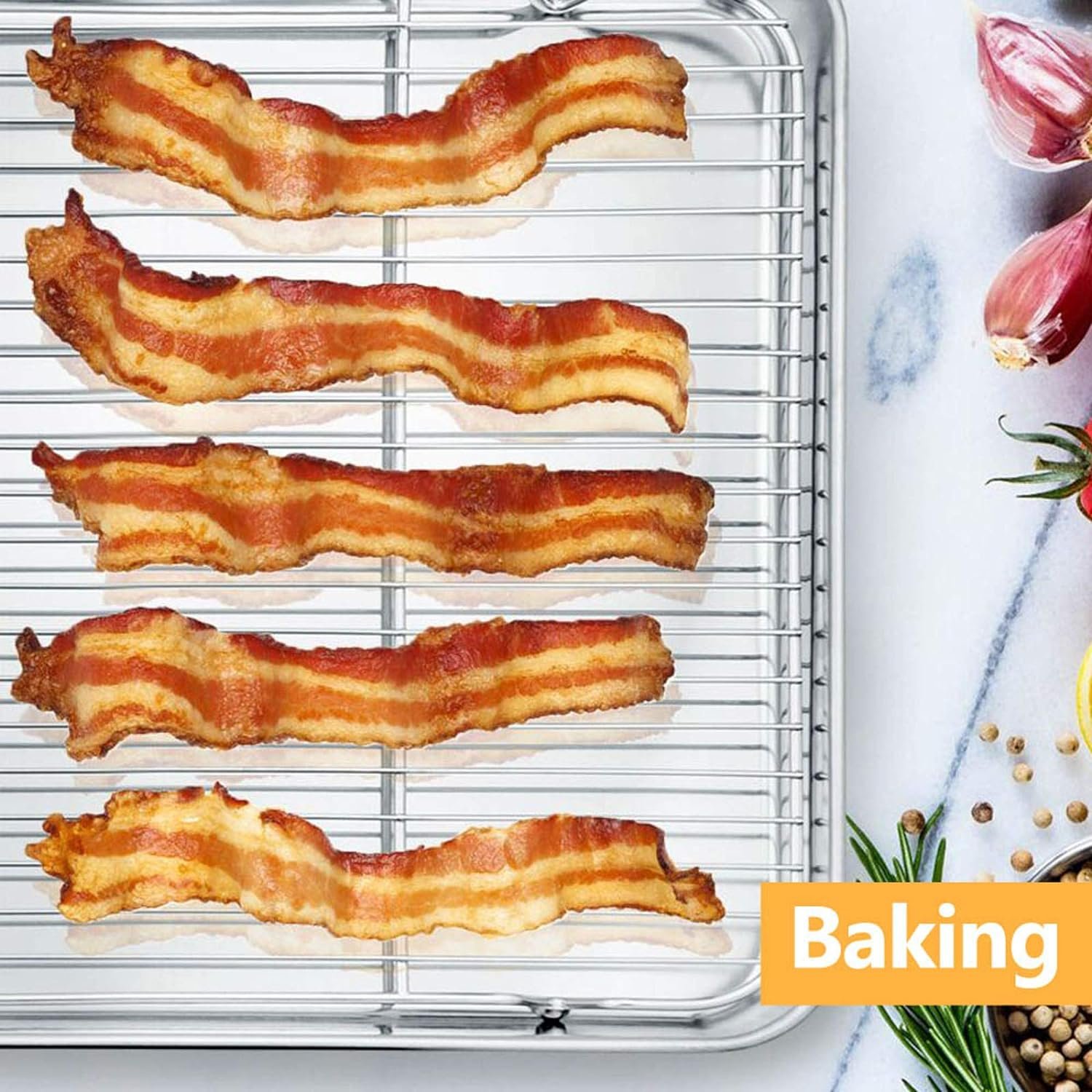 Baking Cooling Rack Set of 2, E-far 16.5x11.5 Stainless Steel Metal Roasting Cooking Racks, Fits in Half Sheet Cookie Pans, Non Toxic  Rust Free, Oven Proof  Dishwasher Safe