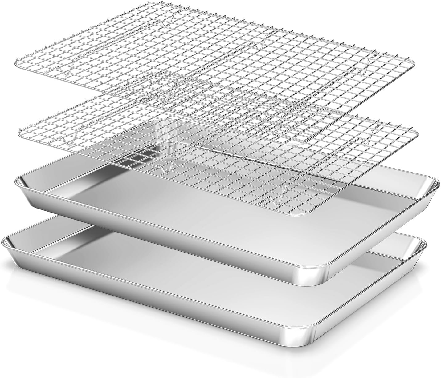 Baking Sheet  Cooling Rack Set [2 Cookie Sheets + 2 baking Racks], Fire More Stainless Steel Quarter Sheet Pan with Rack, Nonstick Baking Pan Tray, Heavy Duty  Easy Clean, Size 12.4 x 9.6 x 1 Inch