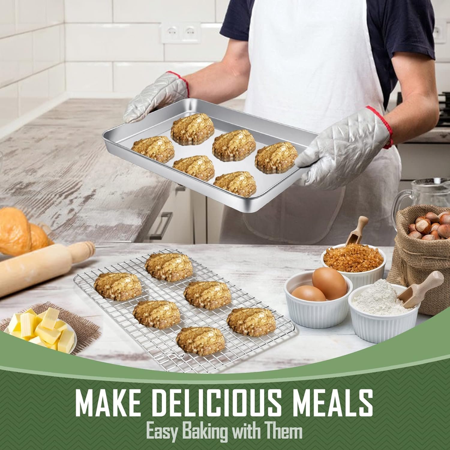 Baking Sheet Pan with Rack Set(2 Pans  2 Racks), Joyfair 16 Inch Stainless Steel Cookie Sheets with Cooling Racks, Non-toxic  Commercial Grade, Extra Thick  Rolled Rim, Rust-free  Dishwasher Safe Baking Sheet Pan with Rack Set(2 Pans  2 Racks), Joyfair 16 Inch Stainless Steel Cookie Sheets with Cooling Racks, Non-toxic  Commercial Grade, Extra Thick  Rolled Rim, Rust-free  Dishwasher Safe