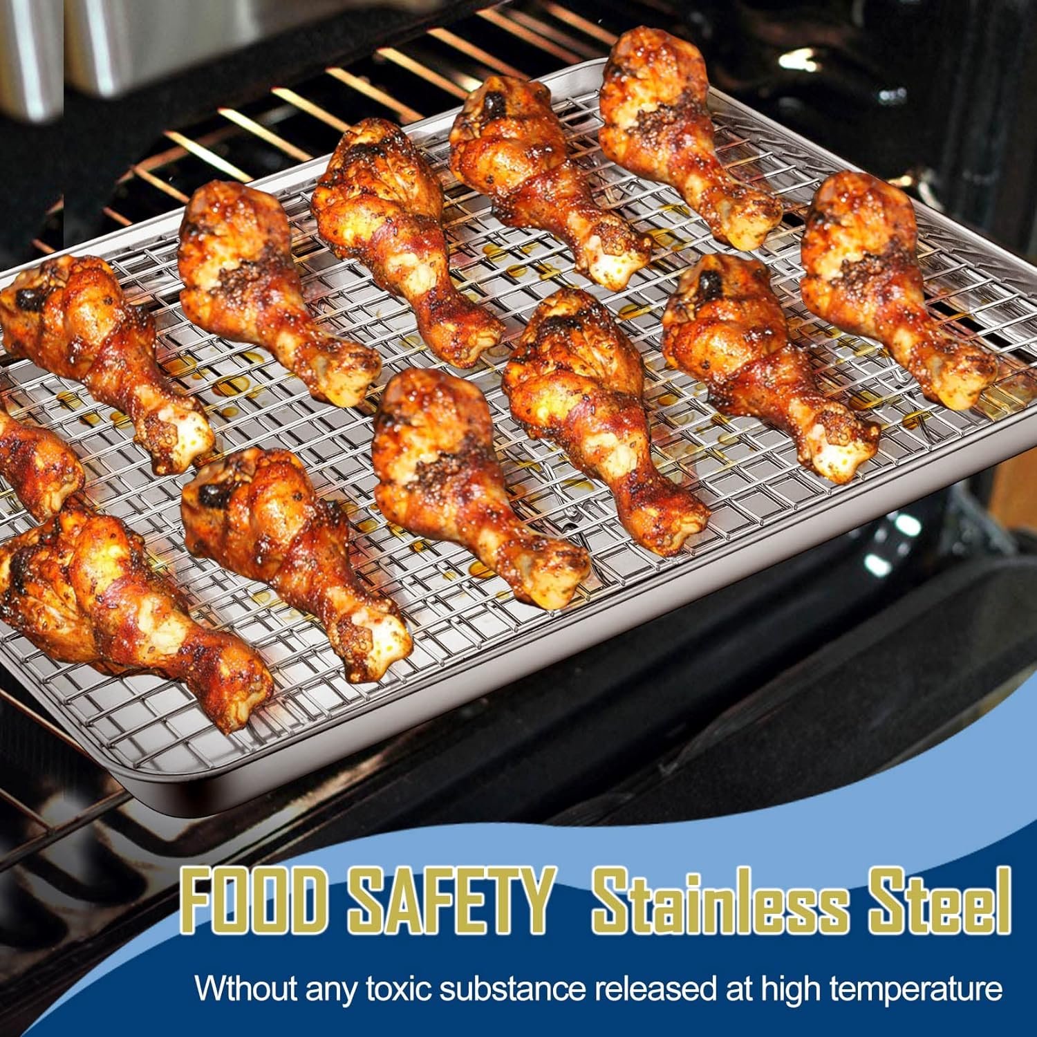 Baking Sheet Pan with Rack Set(2 Pans  2 Racks), Joyfair 16 Inch Stainless Steel Cookie Sheets with Cooling Racks, Non-toxic  Commercial Grade, Extra Thick  Rolled Rim, Rust-free  Dishwasher Safe Baking Sheet Pan with Rack Set(2 Pans  2 Racks), Joyfair 16 Inch Stainless Steel Cookie Sheets with Cooling Racks, Non-toxic  Commercial Grade, Extra Thick  Rolled Rim, Rust-free  Dishwasher Safe