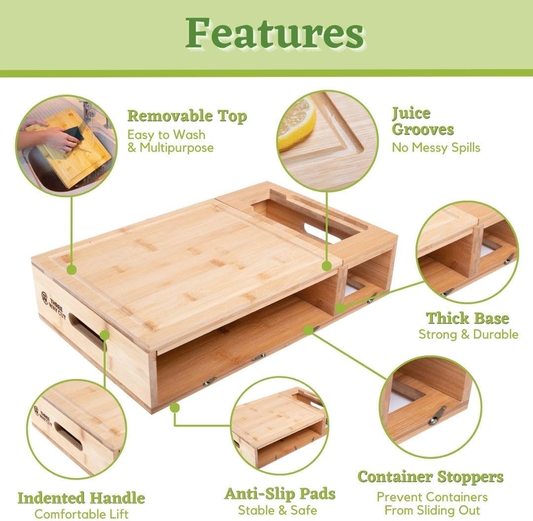 Bamboo Cutting Board With Containers - Meal Prep Station With Removable Top, Kitchen Boards Food Storage Tray With Lids, Home Prepdeck Marble Veggie Shredder Wood Prepboard Deck Slide Drawer Bins Bamboo Cutting Board With Containers - Meal Prep Station With Removable Top, Kitchen Boards Food Storage Tray With Lids, Home Prepdeck Marble Veggie Shredder Wood Prepboard Deck Slide Drawer Bins