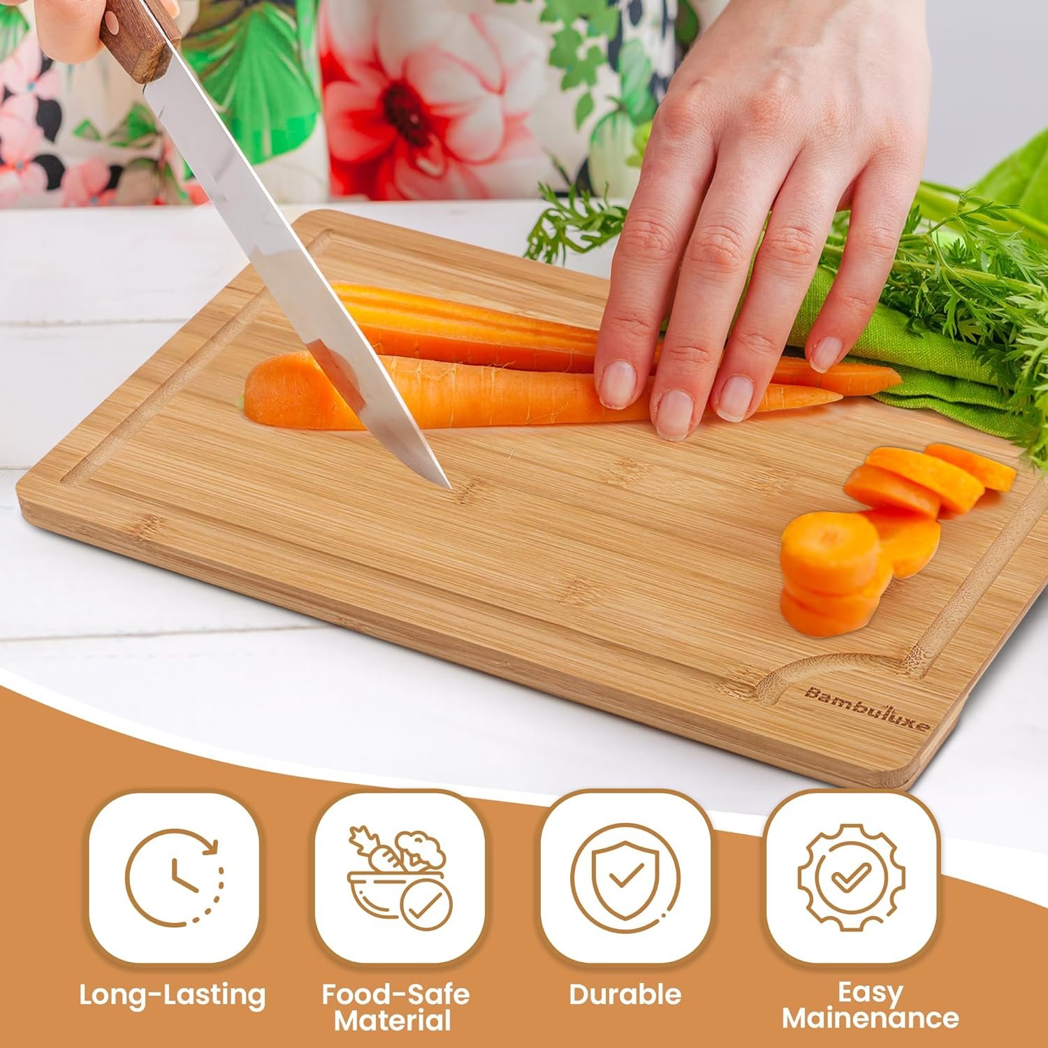 Bambuluxe™ Bamboo Cutting Board For Kitchen - Set Of 3 | Thick  Durable Wooden Cutting Boards For Kitchen I Large | Wood Cutting Board With Juice Groove For Chopping Meat, Veggies | Easy Grip Handles