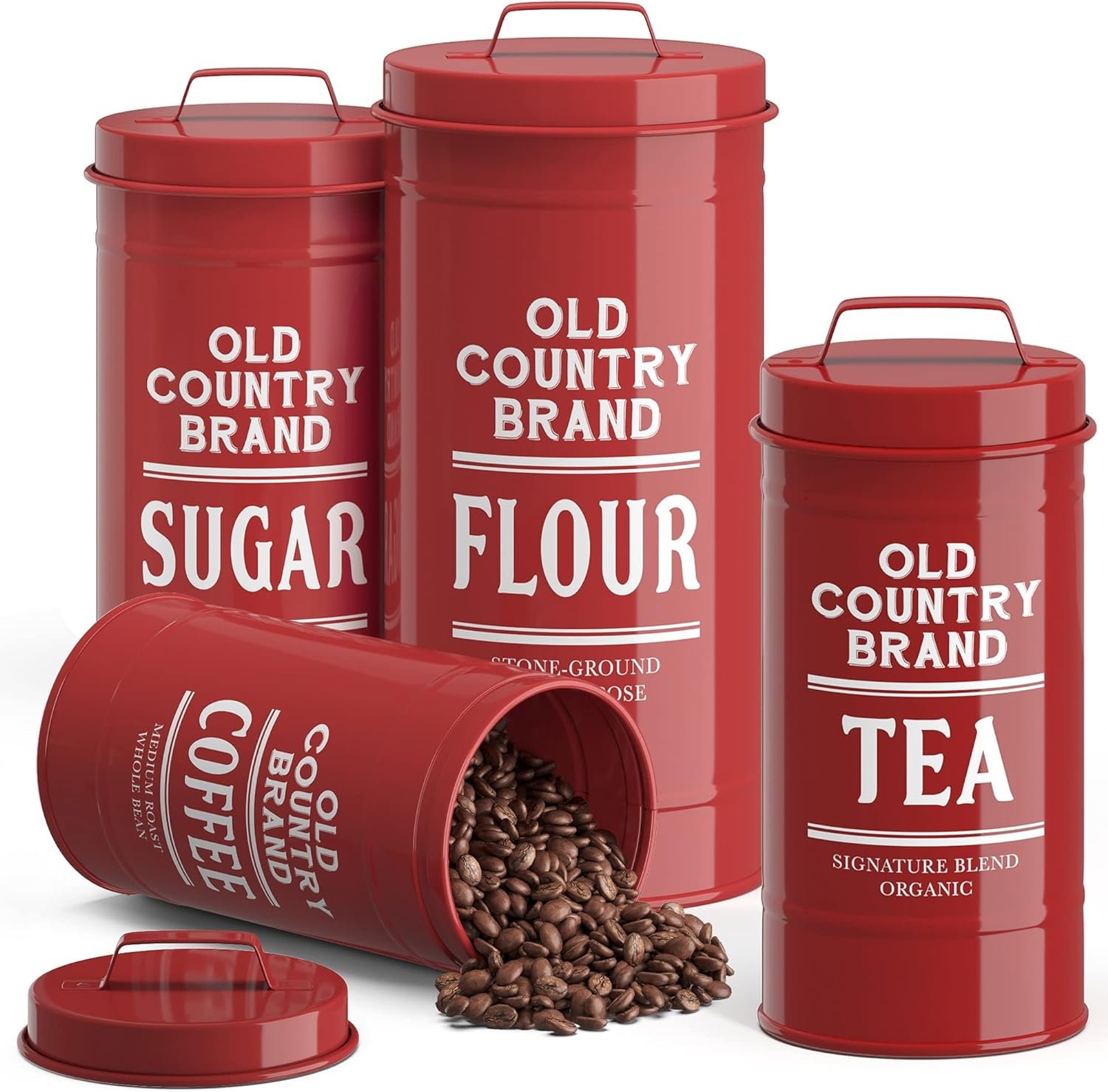 Barnyard Designs Decorative Nesting Kitchen Canister Jars with Lids, Grey Metal Rustic Vintage Farmhouse Container Decor for Flour Sugar Coffee Tea Storage, Set of 4, Largest is 5.5 x 11.25 Barnyard Designs Decorative Nesting Kitchen Canister Jars with Lids, Grey Metal Rustic Vintage Farmhouse Container Decor for Flour Sugar Coffee Tea Storage, Set of 4, Largest is 5.5 x 11.25