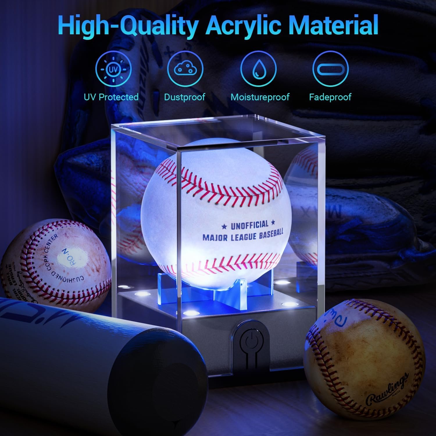 Baseball Display Case with Led Light, Acrylic Baseball Case for Display, UV Protected Baseball Holder, Light Up Baseball Clear Display Case for Memorabilia Baseball(1PCS) Baseball Display Case with Led Light, Acrylic Baseball Case for Display, UV Protected Baseball Holder, Light Up Baseball Clear Display Case for Memorabilia Baseball(1PCS)
