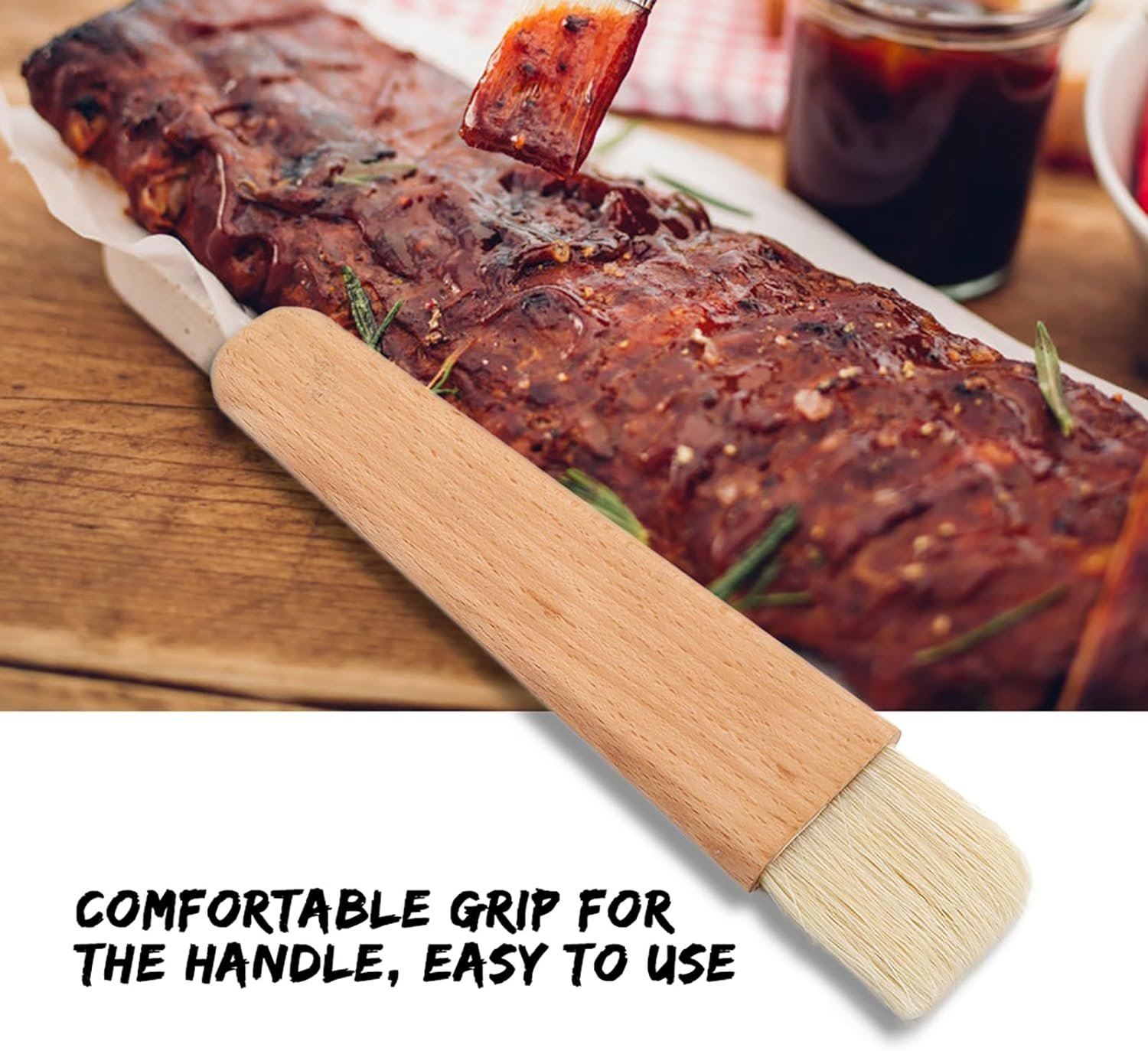 Basting Pastry Brush, Wooden Barbecuing Brush Baking Brush with Comfortable Grip for Easy Oil and Sauce Spreading, Oil Sauce Butter Kitchen Tool Kitchen Food Cooking Brushes