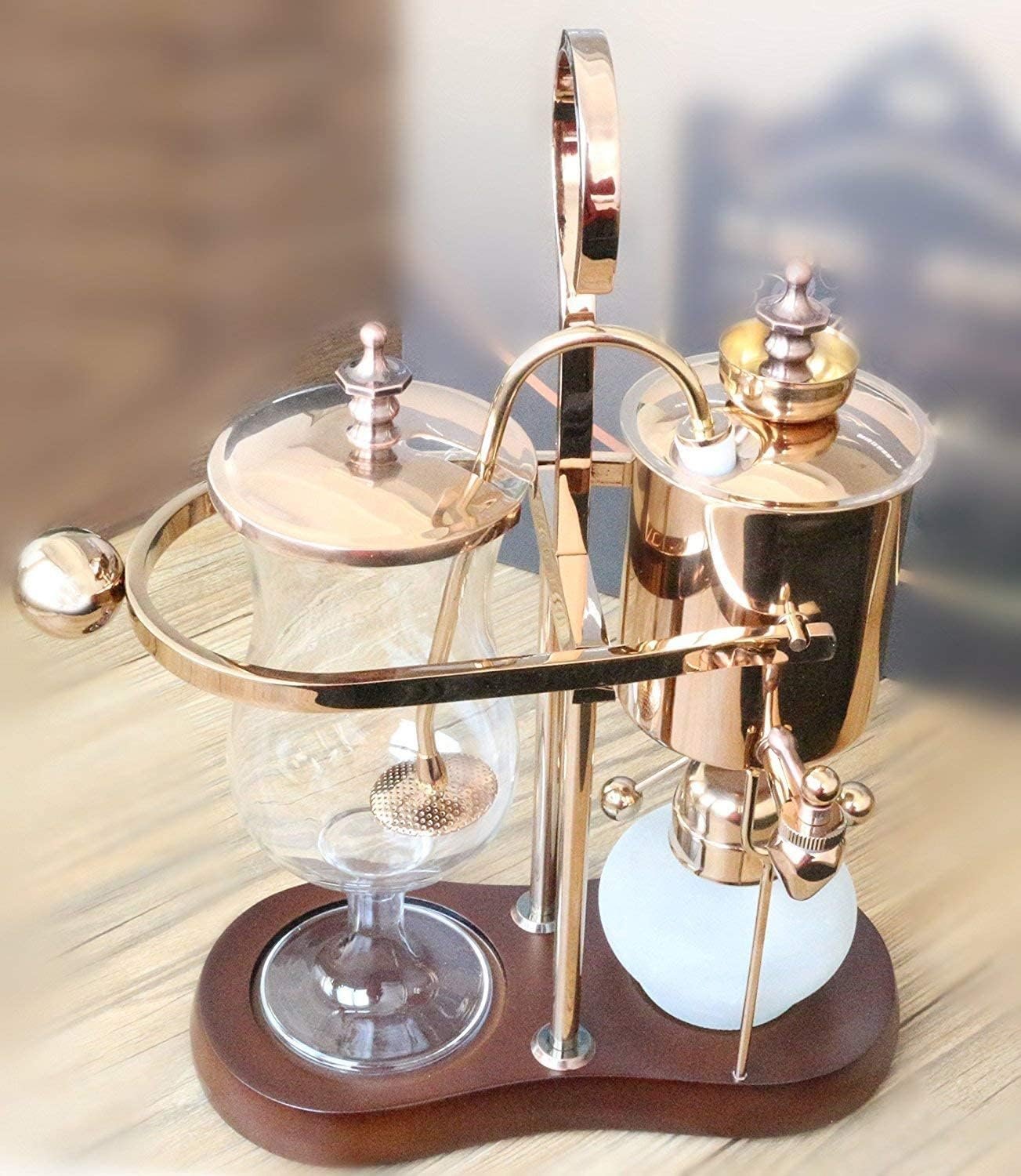 Belgian/Belgium Luxury Royal Family Balance Syphon Coffee Maker, Siphon Brewer, Elegant Design Retro-Style (Polished Rose Gold)