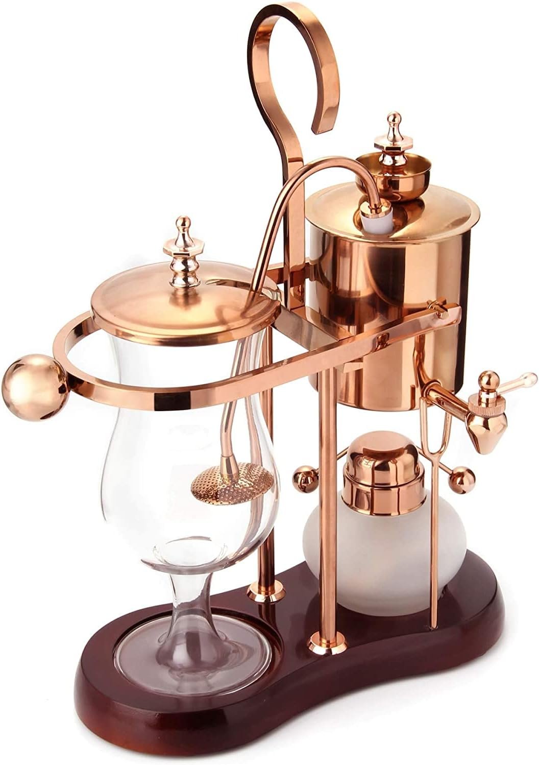 Belgian/Belgium Luxury Royal Family Balance Syphon Coffee Maker, Siphon Brewer, Elegant Design Retro-Style (Polished Rose Gold)