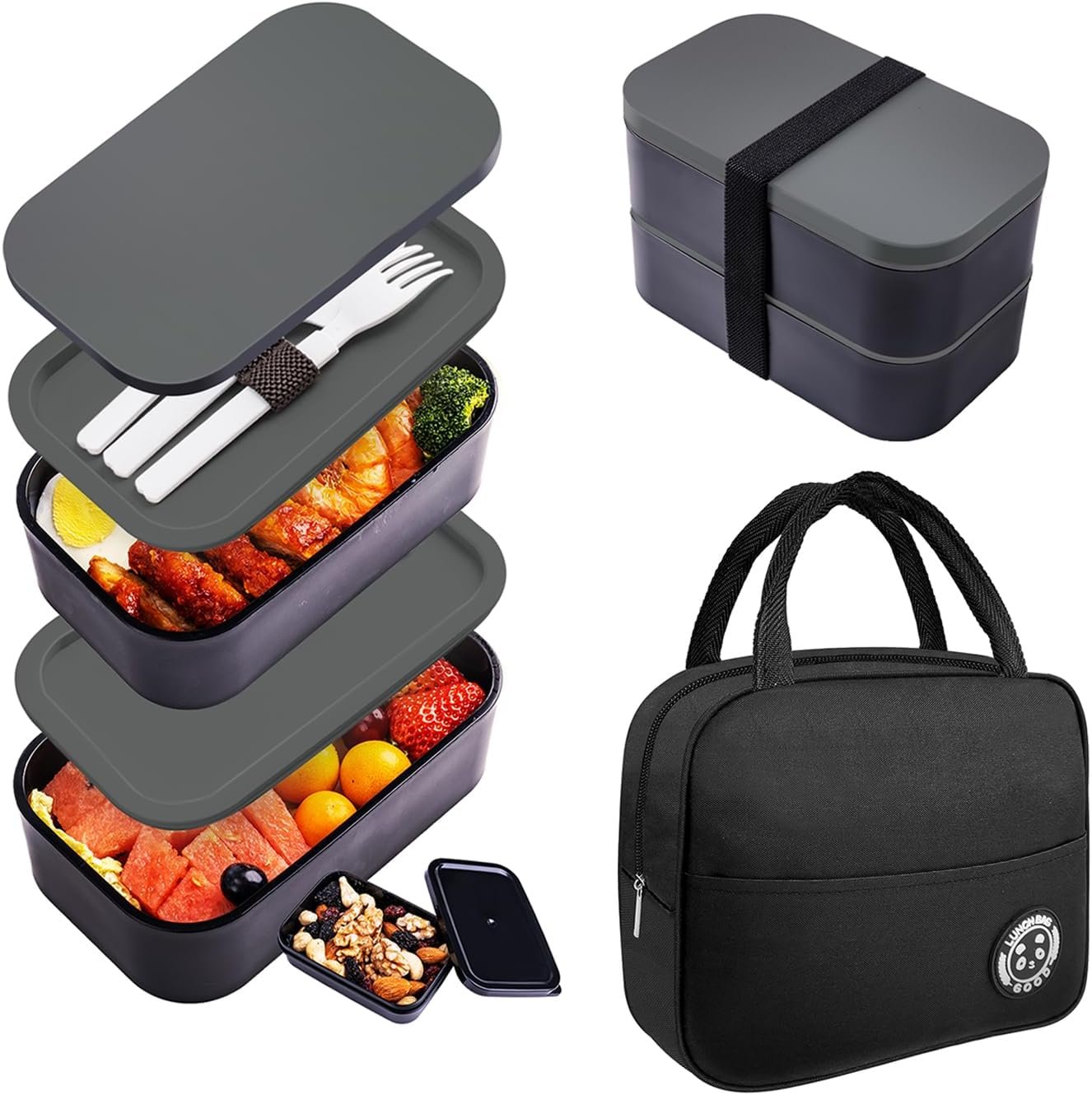 Bento Box Adult Lunch Box with Leakproof 54OZ Black