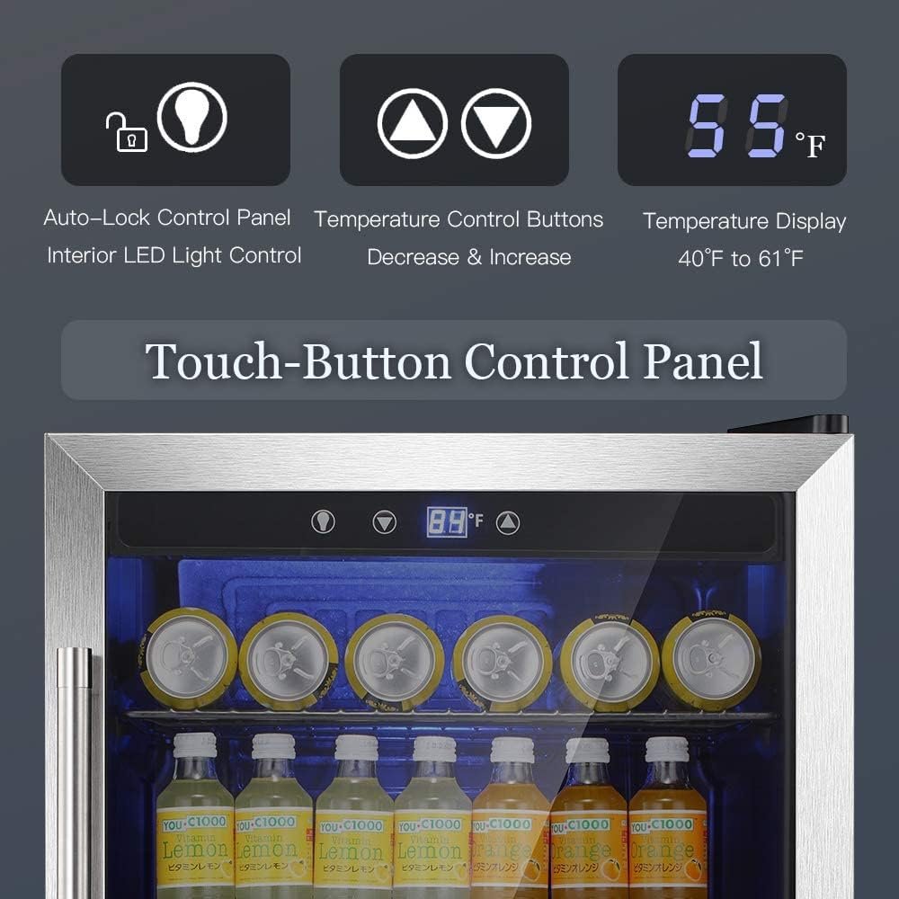 Beverage Refigerator -145 Can Mini Fridge with Glass Door for Soda Beer or Wine,Small Drink Dispenser, Can Cooler，For Bedroom, Home, BarOffice with Adjustable Removable Shelves 4.5 Cu. Ft.