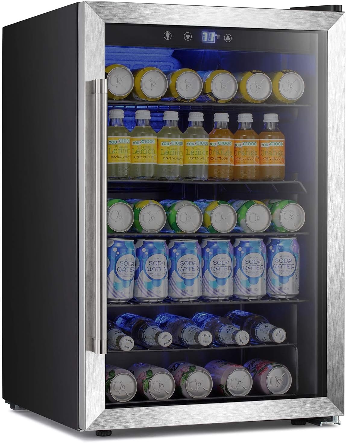 Beverage Refigerator -145 Can Mini Fridge with Glass Door for Soda Beer or Wine,Small Drink Dispenser, Can Cooler，For Bedroom, Home, BarOffice with Adjustable Removable Shelves 4.5 Cu. Ft.