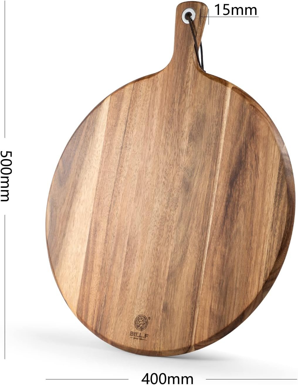 BILL.F Acacia Wood Pizza Peel,10 Cutting Board, Cheese Paddle Board, Bread and Crackers Platter for Serving and Minor Food Prepare with Handle - 14x 10 x 0.5 Inch