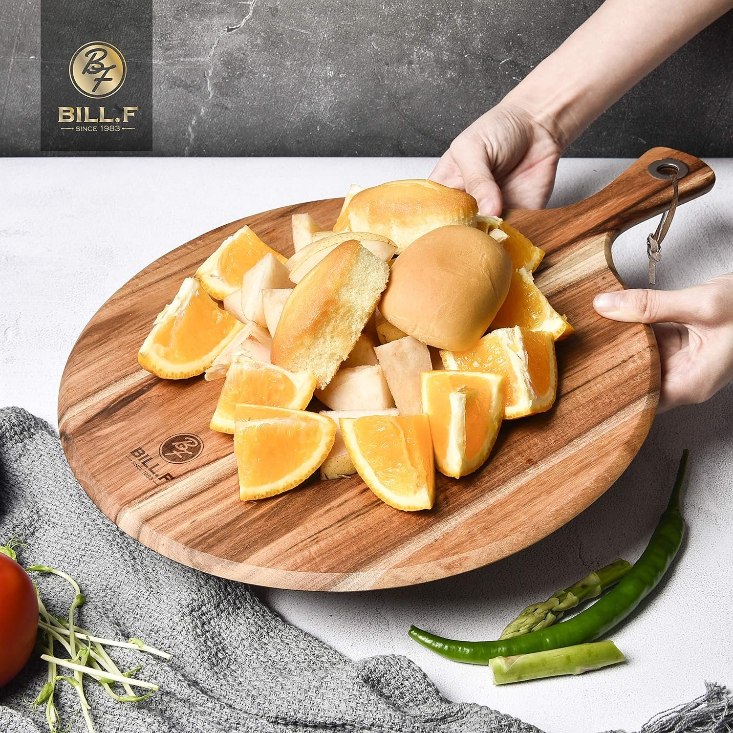 BILL.F Acacia Wood Pizza Peel,10 Cutting Board, Cheese Paddle Board, Bread and Crackers Platter for Serving and Minor Food Prepare with Handle - 14x 10 x 0.5 Inch