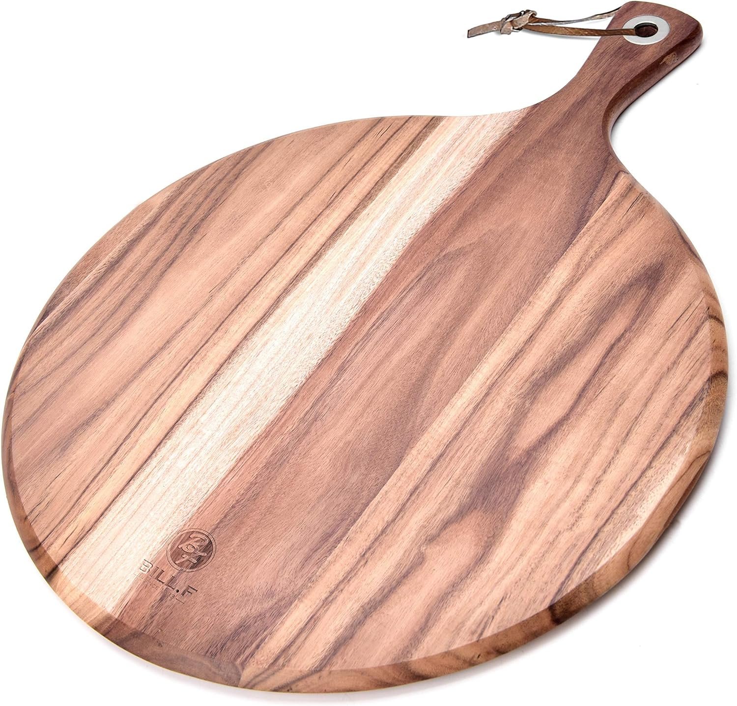 BILL.F Acacia Wood Pizza Peel,10 Cutting Board, Cheese Paddle Board, Bread and Crackers Platter for Serving and Minor Food Prepare with Handle - 14x 10 x 0.5 Inch