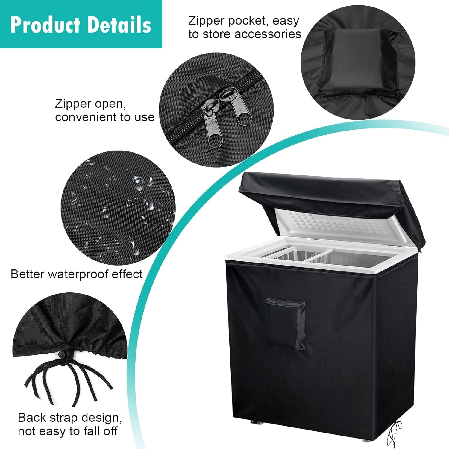 Black Chest Freezer Cover, Luxiv Waterproof Freezer Cover 25Lx23Wx34H Compact for 3.5 Cubic Feet Chest Freezer Full Cover Deep Freezer Cover with Top Cover for Open, Zipper Pocket, Strap Black Chest Freezer Cover, Luxiv Waterproof Freezer Cover 25Lx23Wx34H Compact for 3.5 Cubic Feet Chest Freezer Full Cover Deep Freezer Cover with Top Cover for Open, Zipper Pocket, Strap
