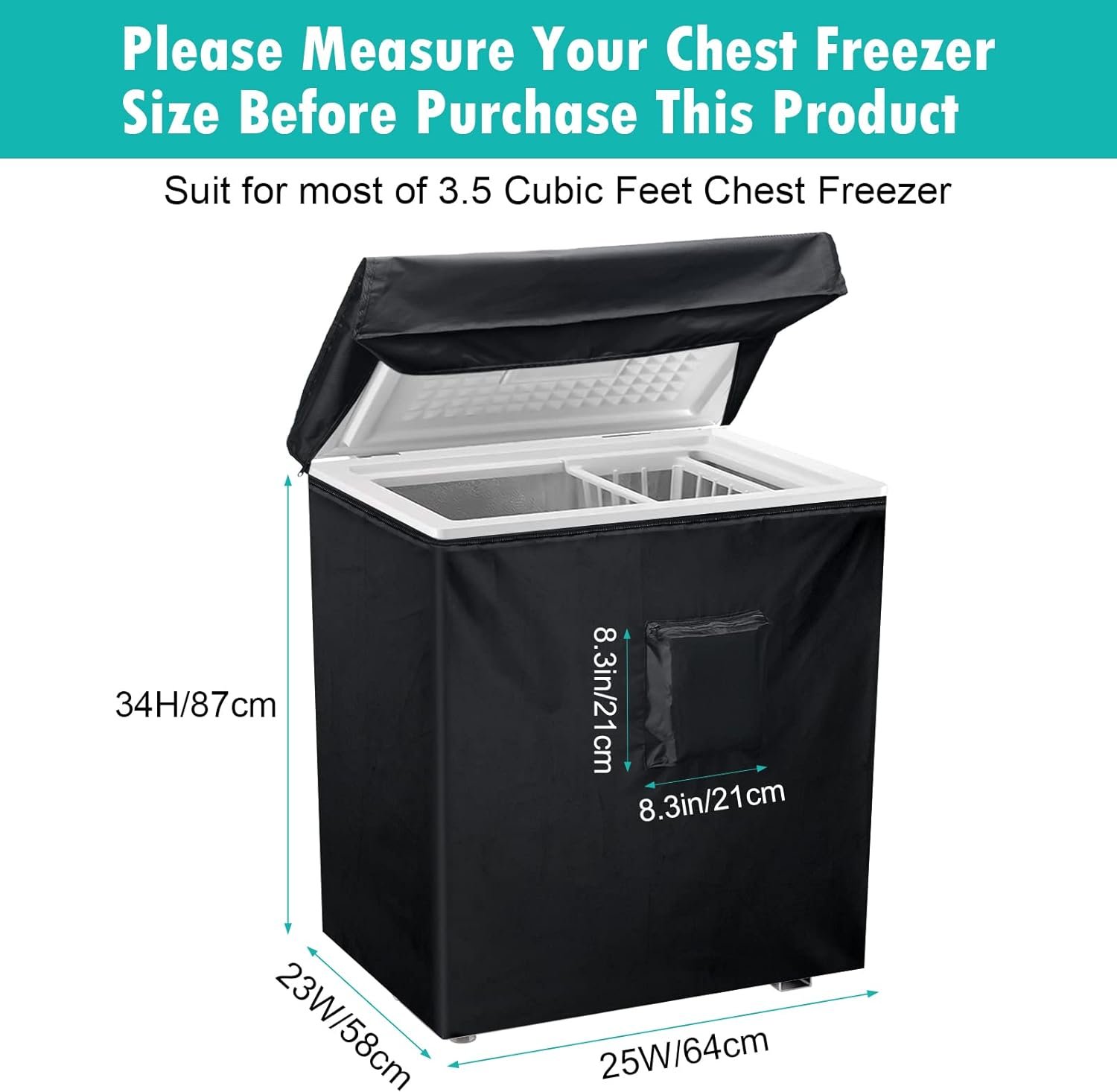 Black Chest Freezer Cover, Luxiv Waterproof Freezer Cover 25Lx23Wx34H Compact for 3.5 Cubic Feet Chest Freezer Full Cover Deep Freezer Cover with Top Cover for Open, Zipper Pocket, Strap Black Chest Freezer Cover, Luxiv Waterproof Freezer Cover 25Lx23Wx34H Compact for 3.5 Cubic Feet Chest Freezer Full Cover Deep Freezer Cover with Top Cover for Open, Zipper Pocket, Strap