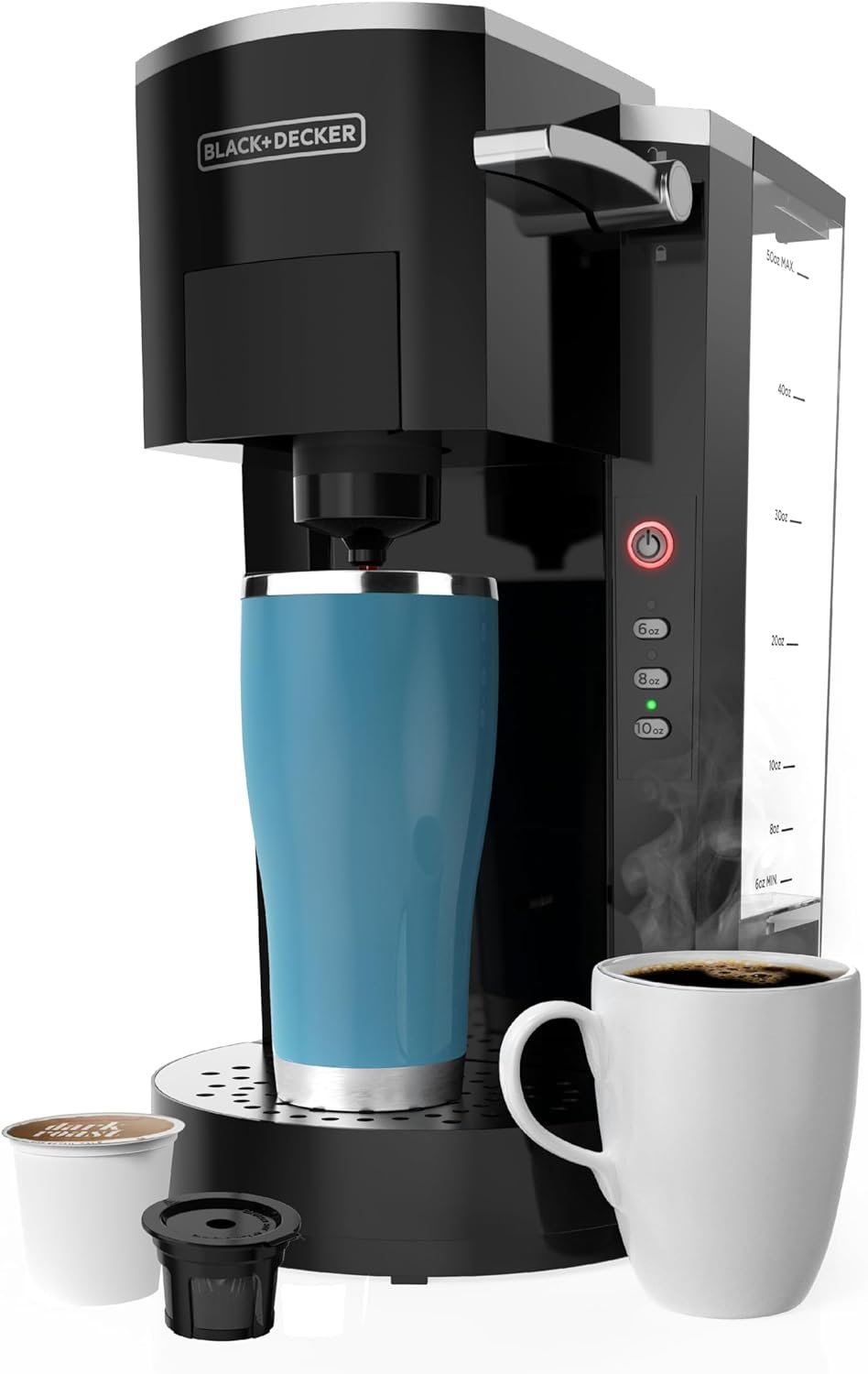 BLACK+DECKER Family Single Serve K-Cup Brewer: Large 50oz Water Reservoir, Versatile Ground Coffee K-Cup Compatibility, Adjustable Tray for Travel Mugs BLACK+DECKER Family Single Serve K-Cup Brewer: Large 50oz Water Reservoir, Versatile Ground Coffee K-Cup Compatibility, Adjustable Tray for Travel Mugs