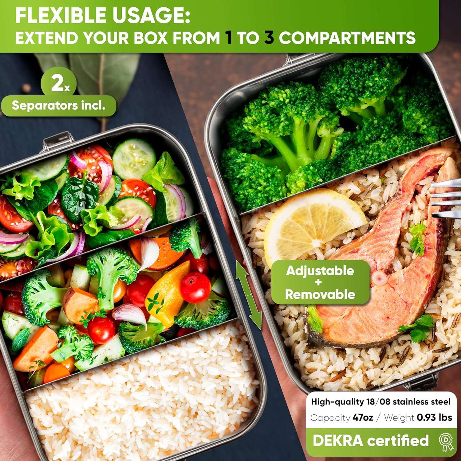 Blockhuette Stainless Steel Lunch Box for Adults I 40oz I with free Sealing I Metal Bento Box with 3 Compartments, Leak-Proof Lunch Container, Metal Food Storage for Travel, Work, Eco-Friendly