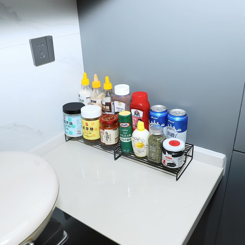 BOSMIMEO 2 Tier Adjustable Display Stand Set Perfume Organizer Stepped Display Holder Expandable Spice Shelf Rack for Vanity Countertop Cabinet, 2 pack, Black BOSMIMEO 2 Tier Adjustable Display Stand Set Perfume Organizer Stepped Display Holder Expandable Spice Shelf Rack for Vanity Countertop Cabinet, 2 pack, Black