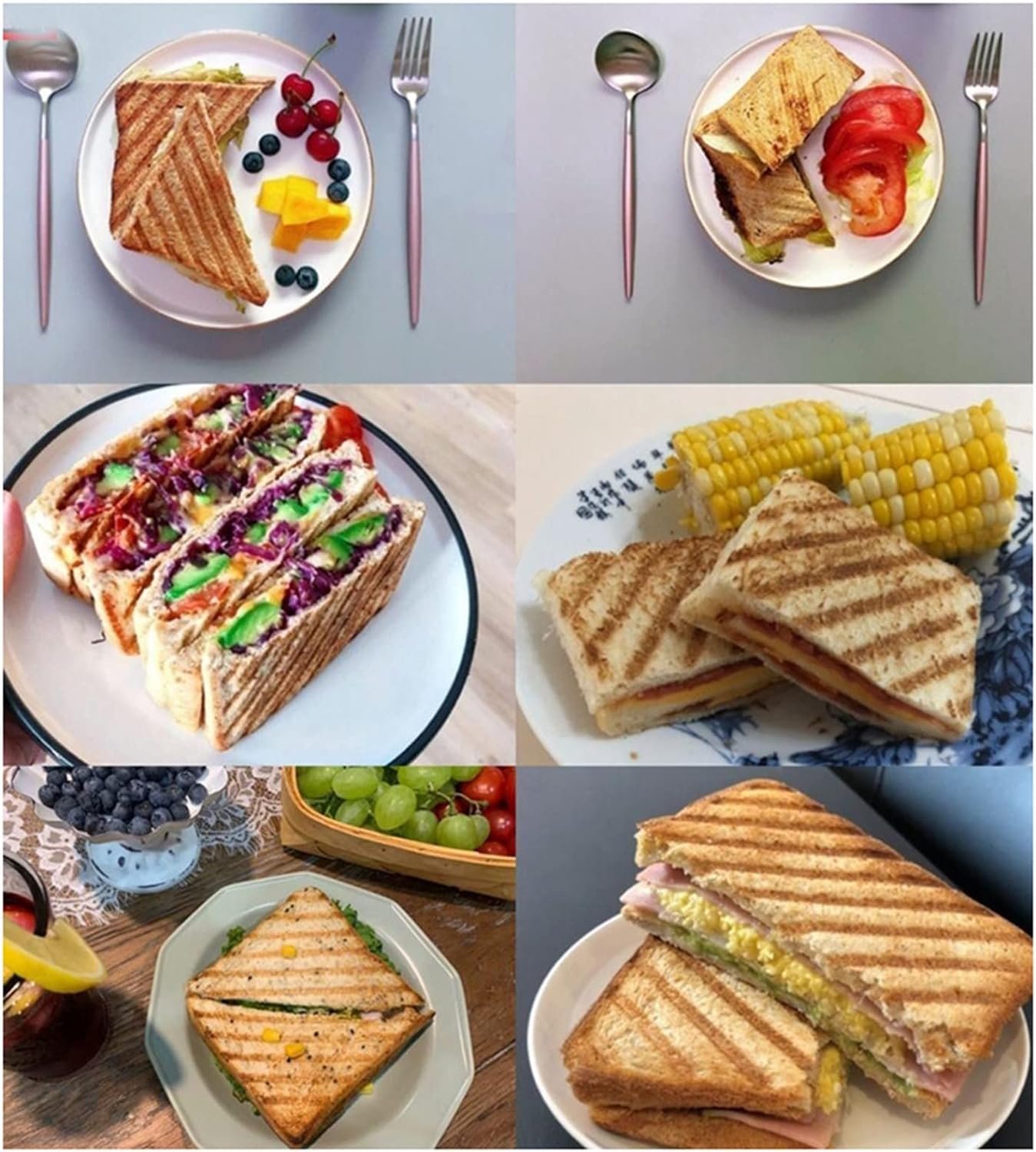 Breakfast Sandwich Maker Grill Press, Double Sided Frying Pan Flat Bottom Nonstick Sandwich Panini Maker Pan Pattern Grid