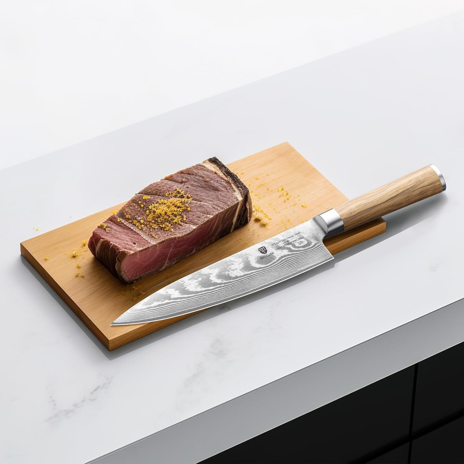 BRODARK Damascus Chef Knife 8 Inch,Japanese Kitchen Knife with VG10 Steel Core,Ultra Sharp Professional Chefs Knife,Olive Wood Handle,High Carbon Stainless Steel Cooking Knife,Gift Box