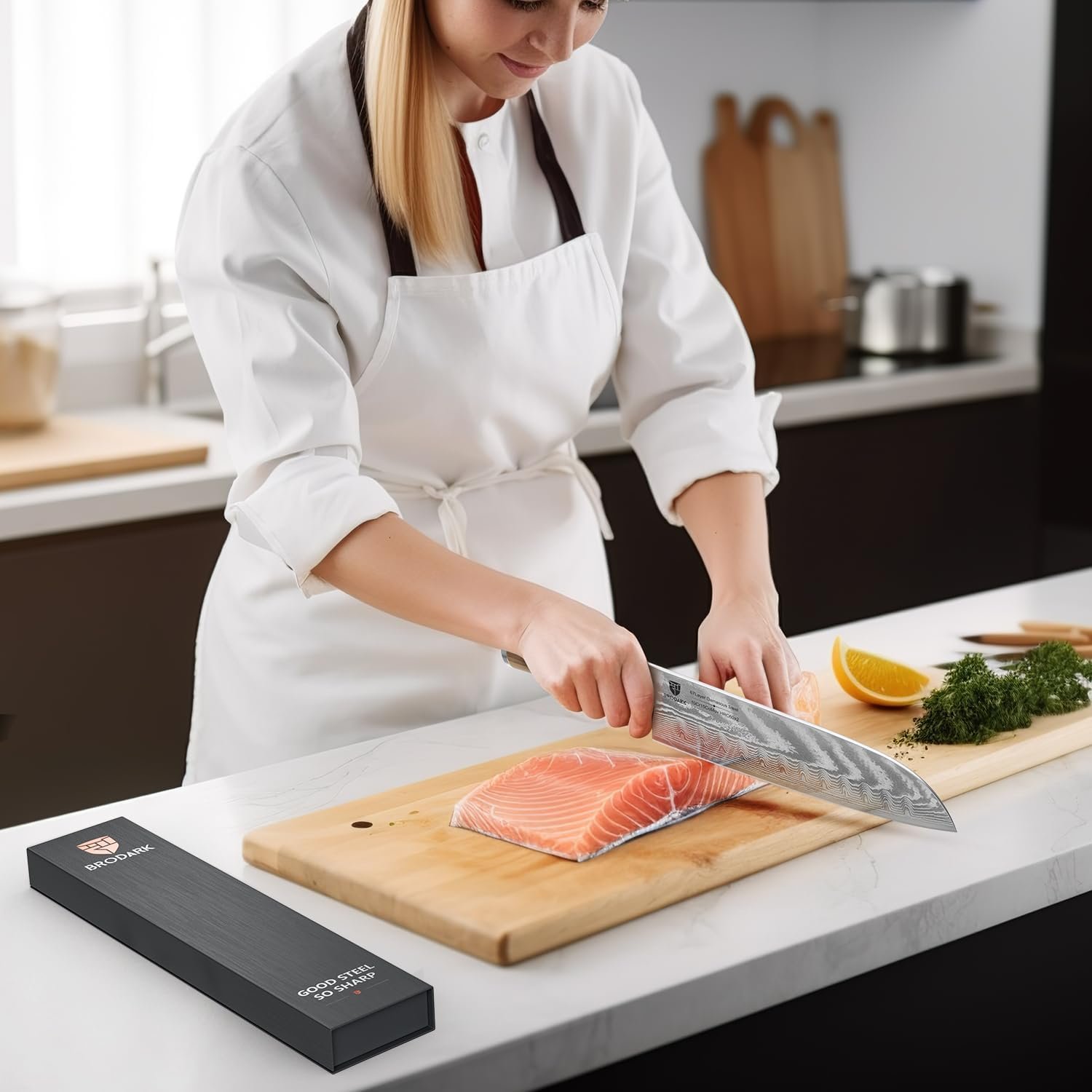 BRODARK Damascus Chef Knife 8 Inch,Japanese Kitchen Knife with VG10 Steel Core,Ultra Sharp Professional Chefs Knife,Olive Wood Handle,High Carbon Stainless Steel Cooking Knife,Gift Box