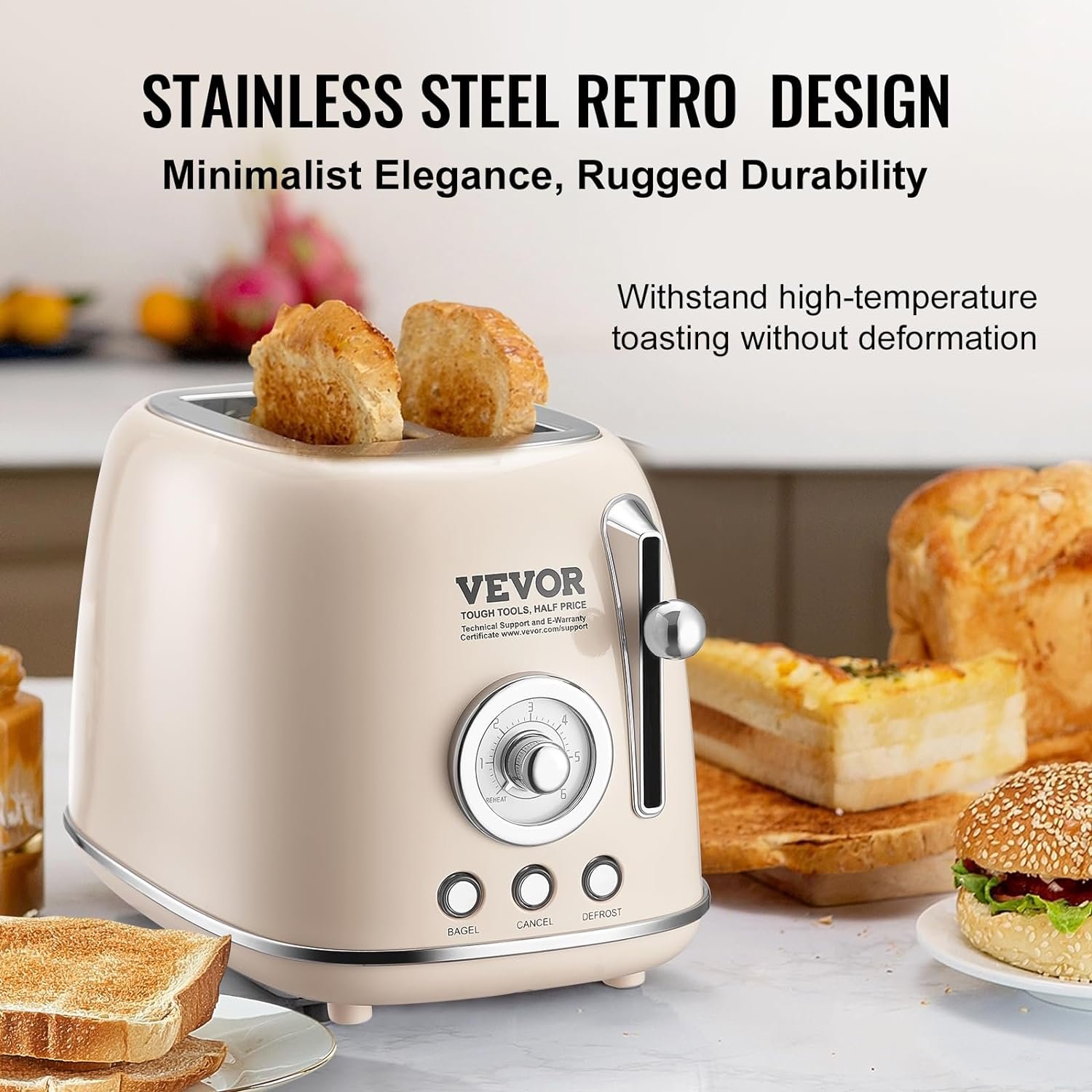 Brushed Stainless Steel Toaster, 4 Slice, 1650W 1.5 Extra Wide Slots Toaster with Removable Crumb Tray 5 Browning Levels, Cancel Defrost and Bagel Functions for Toasting Bread Bagel Waffle