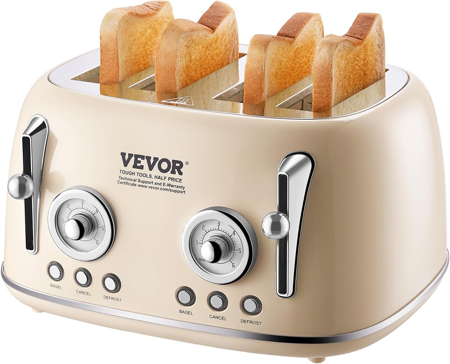 Brushed Stainless Steel Toaster, 4 Slice, 1650W 1.5 Extra Wide Slots Toaster with Removable Crumb Tray 5 Browning Levels, Cancel Defrost and Bagel Functions for Toasting Bread Bagel Waffle