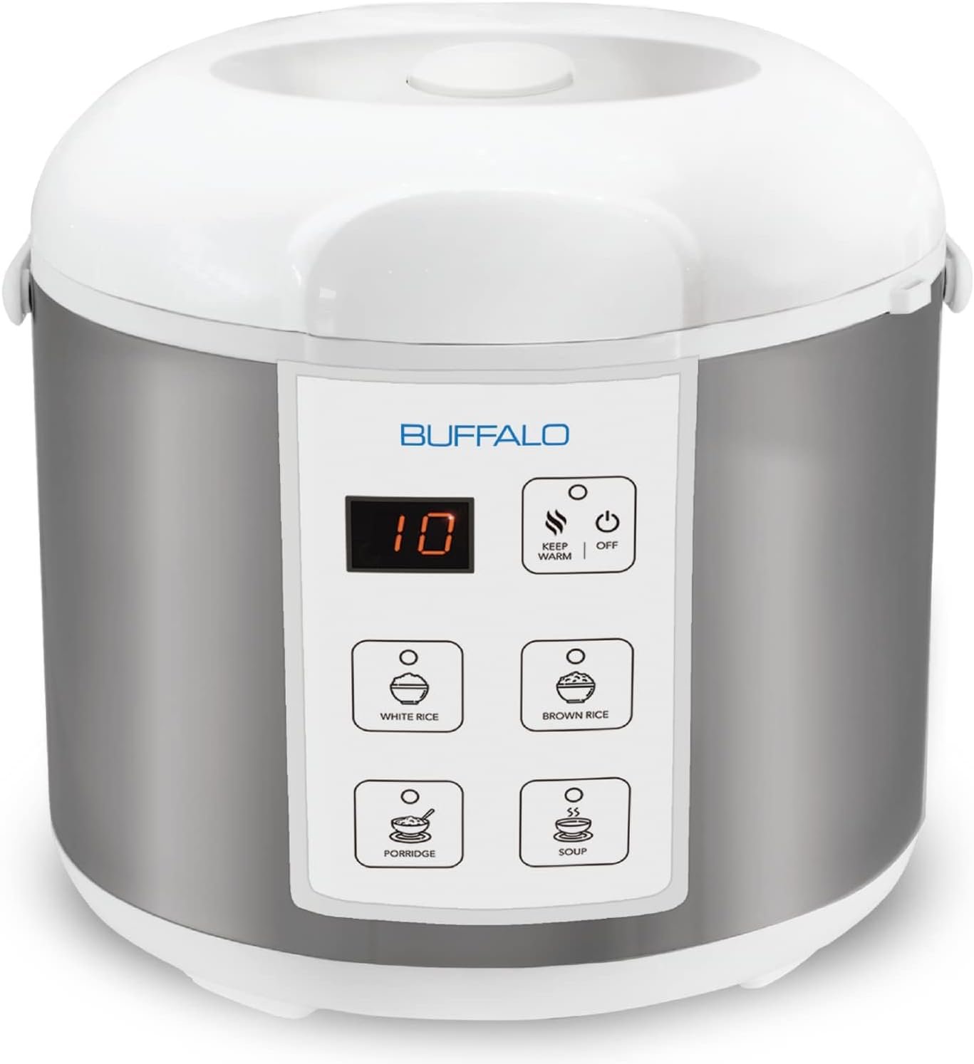 Buffalo Classic Rice Cooker with Clad Stainless Steel Inner Pot (10 cups) - Electric Rice Cooker for White/Brown Rice, Grain - Easy-to-clean, Non-Toxic  Non-Stick, Auto Warmer